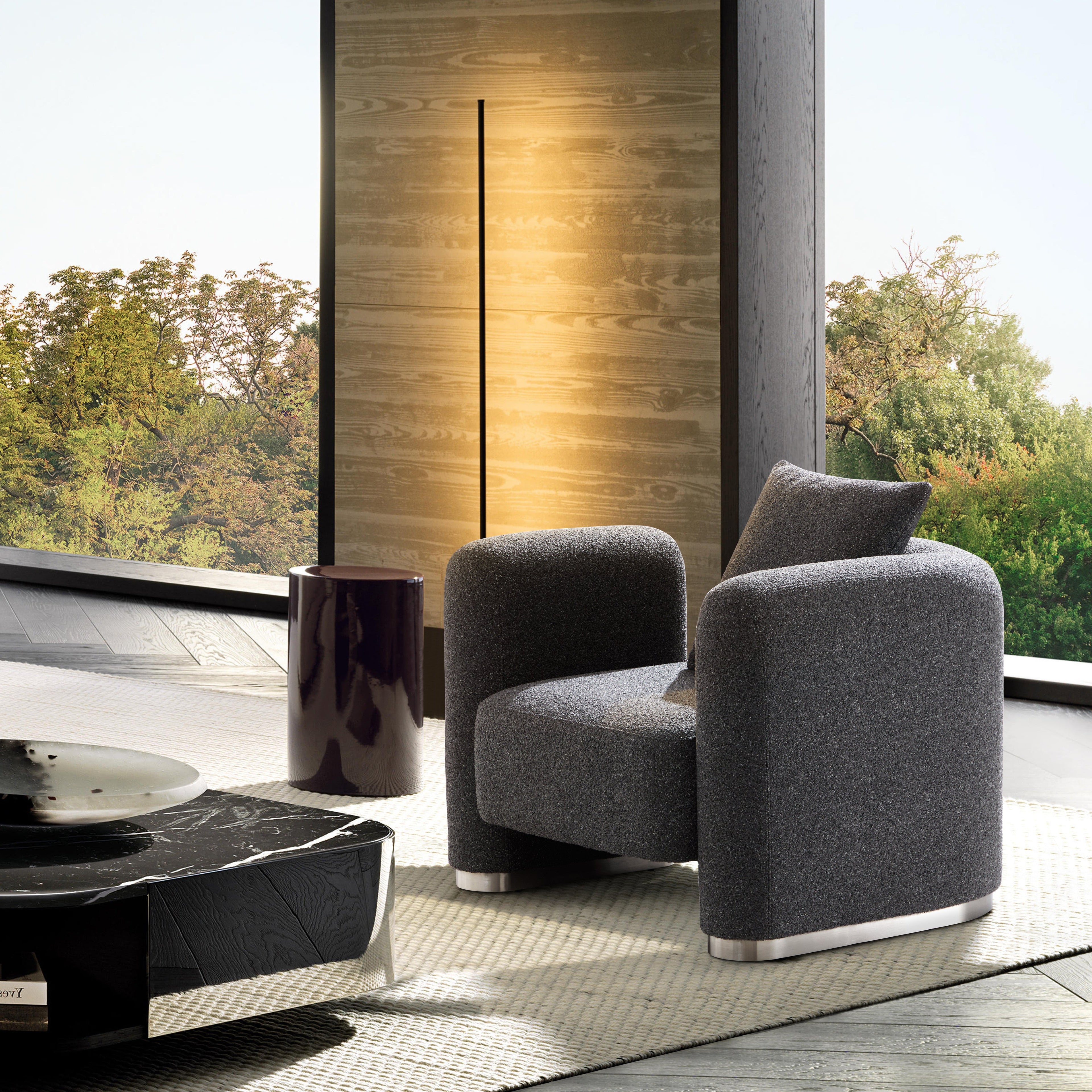 Fauteuil d'appoint en tissu polyester gris foncé Obsidian