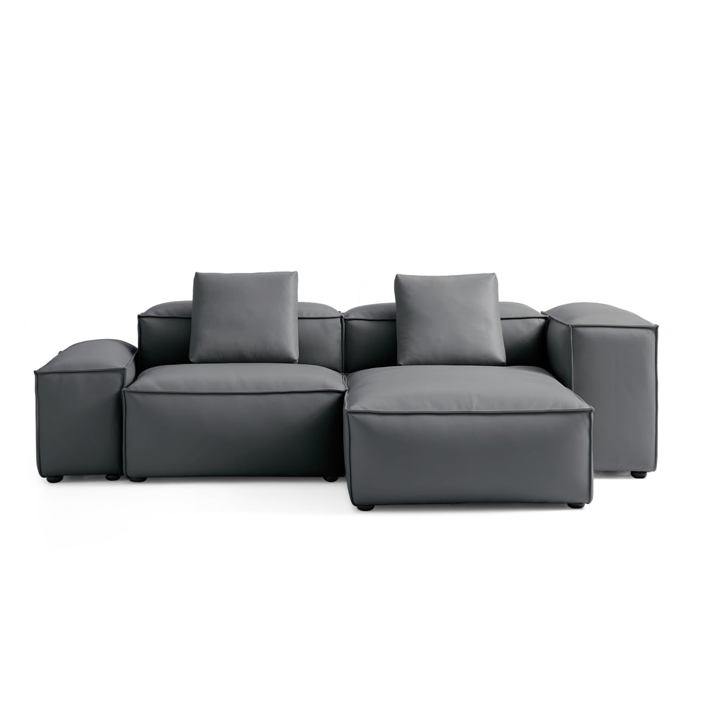 Canapé d'angle modulaire Cube en cuir véritable kaki