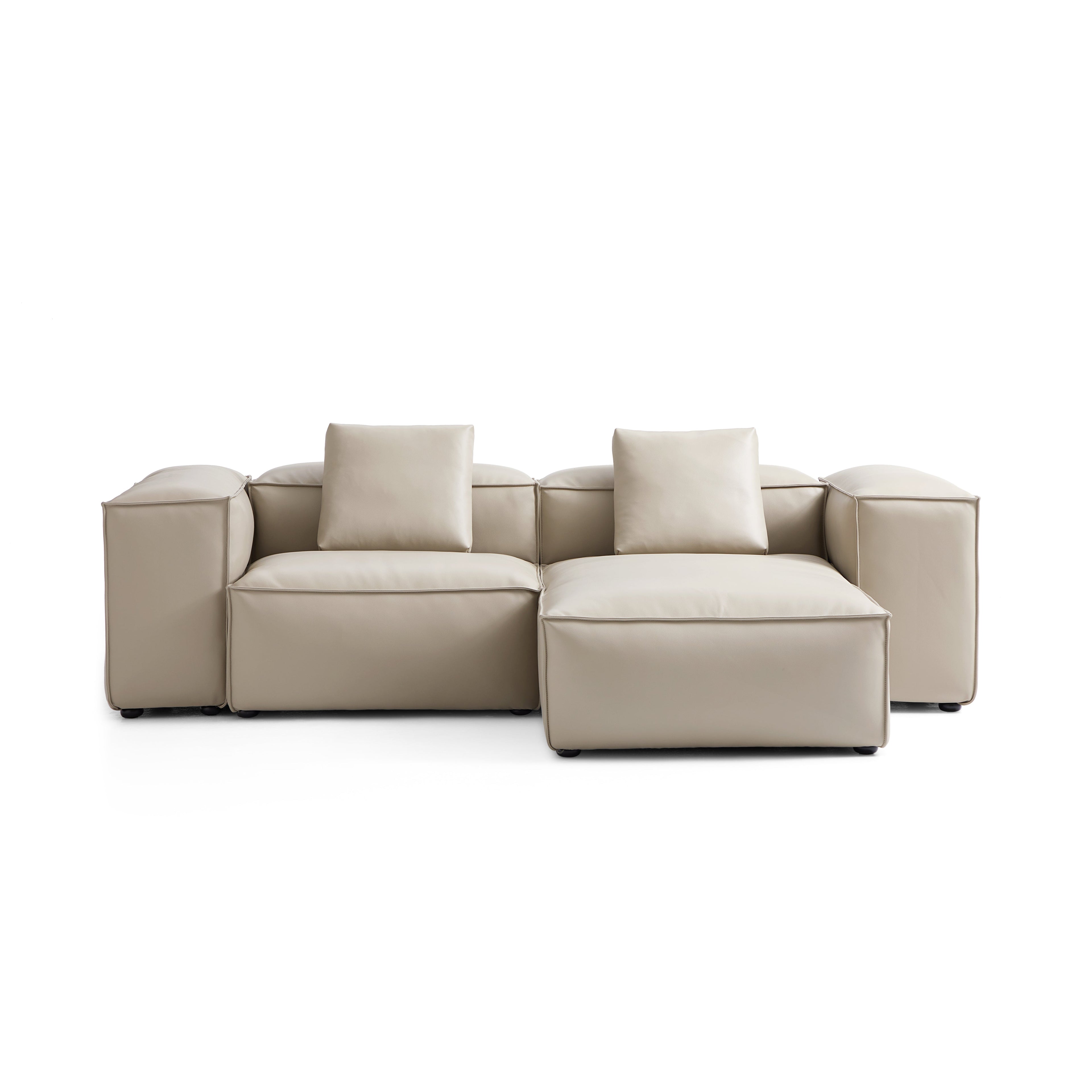 Canapé d'angle modulaire Cube en cuir véritable kaki