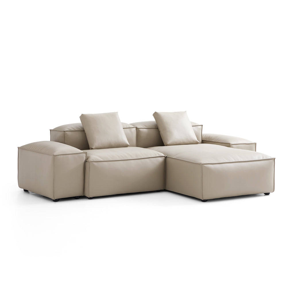 Canapé d'angle modulaire Cube en cuir véritable beige