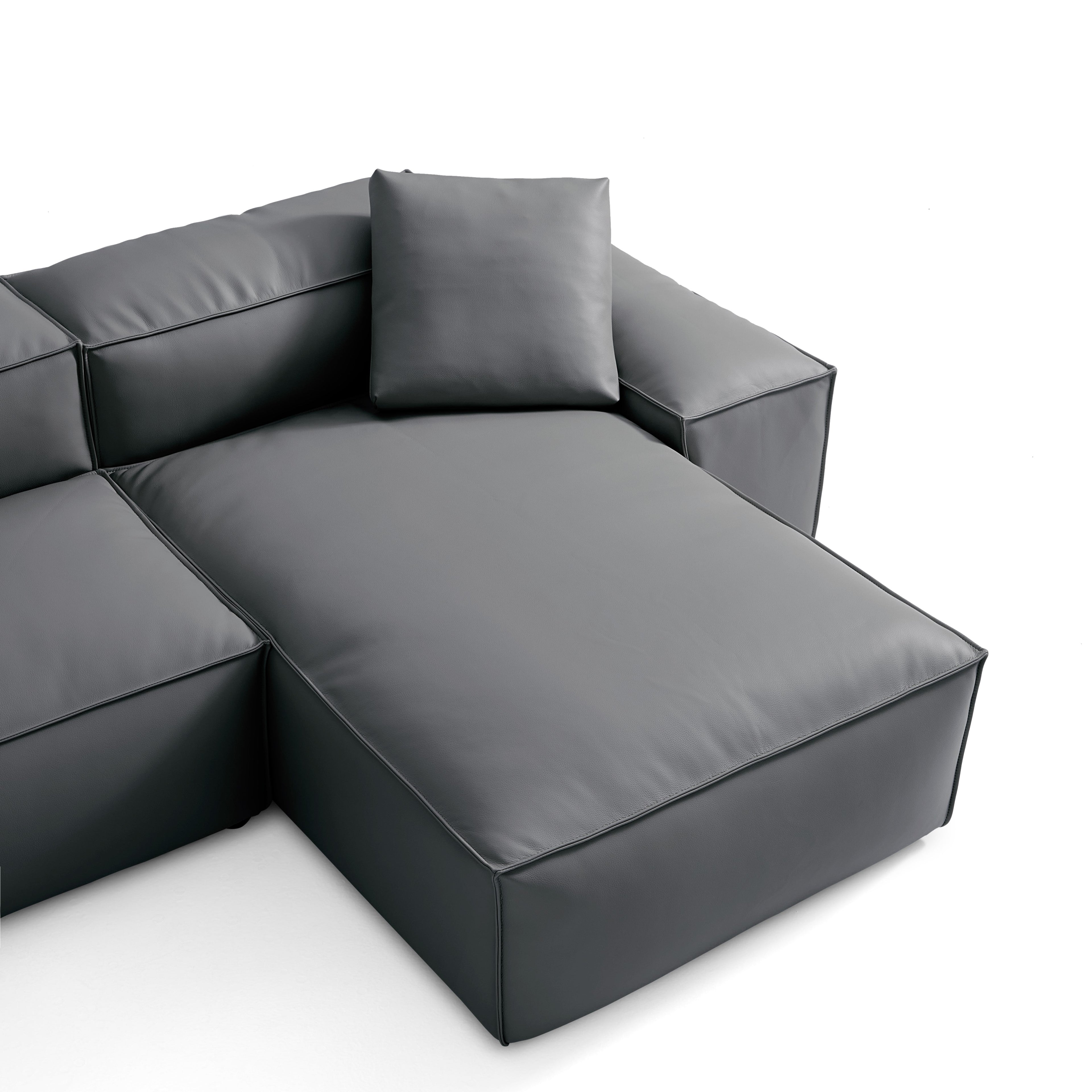 Canapé d'angle modulaire double face en cuir véritable gris foncé Cube