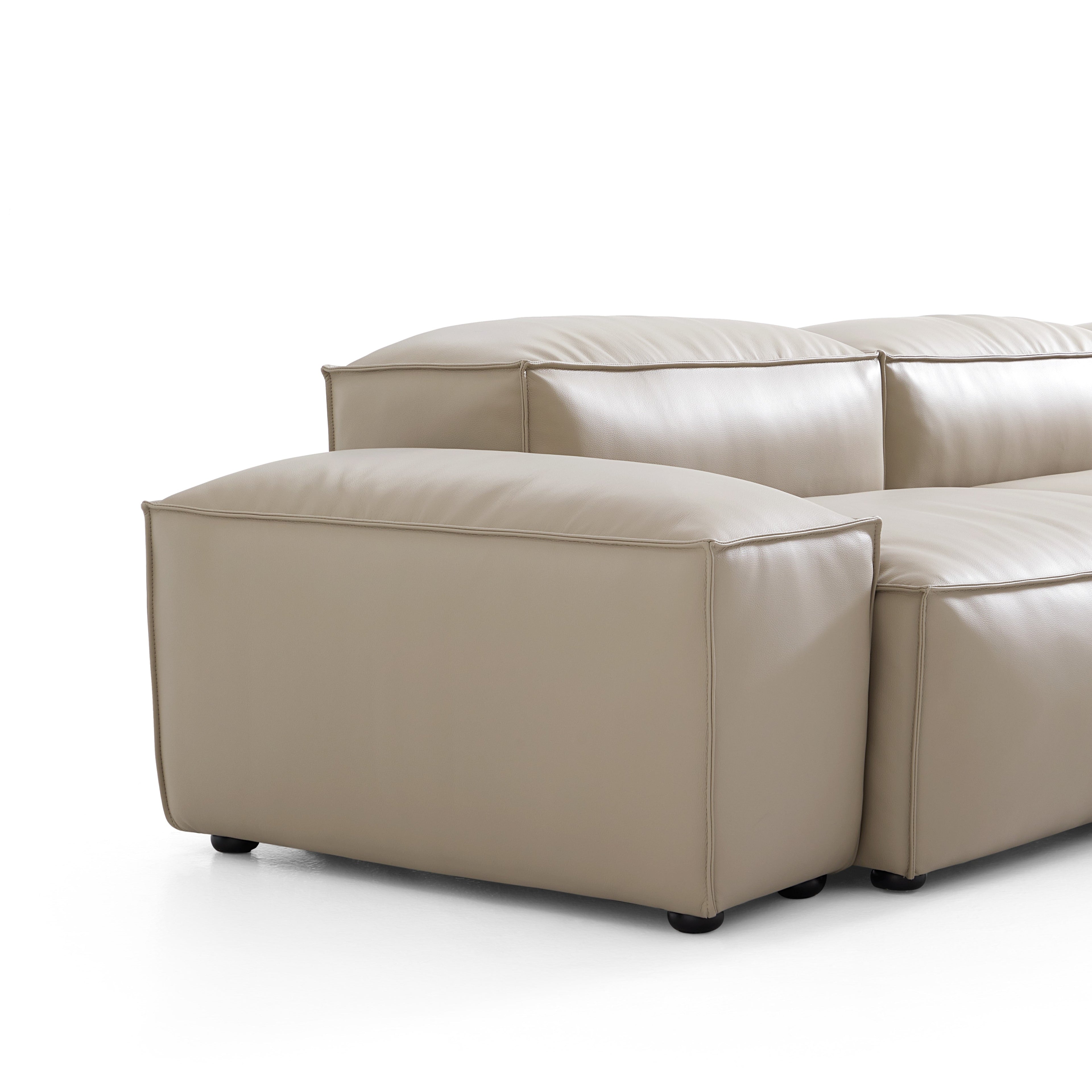 Canapé d'angle double face modulaire en cuir véritable kaki Cube