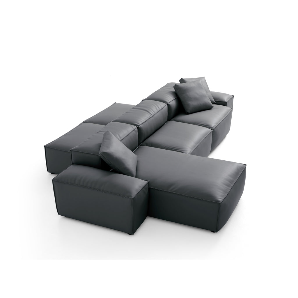 Canapé d'angle double face modulaire en cuir véritable kaki Cube