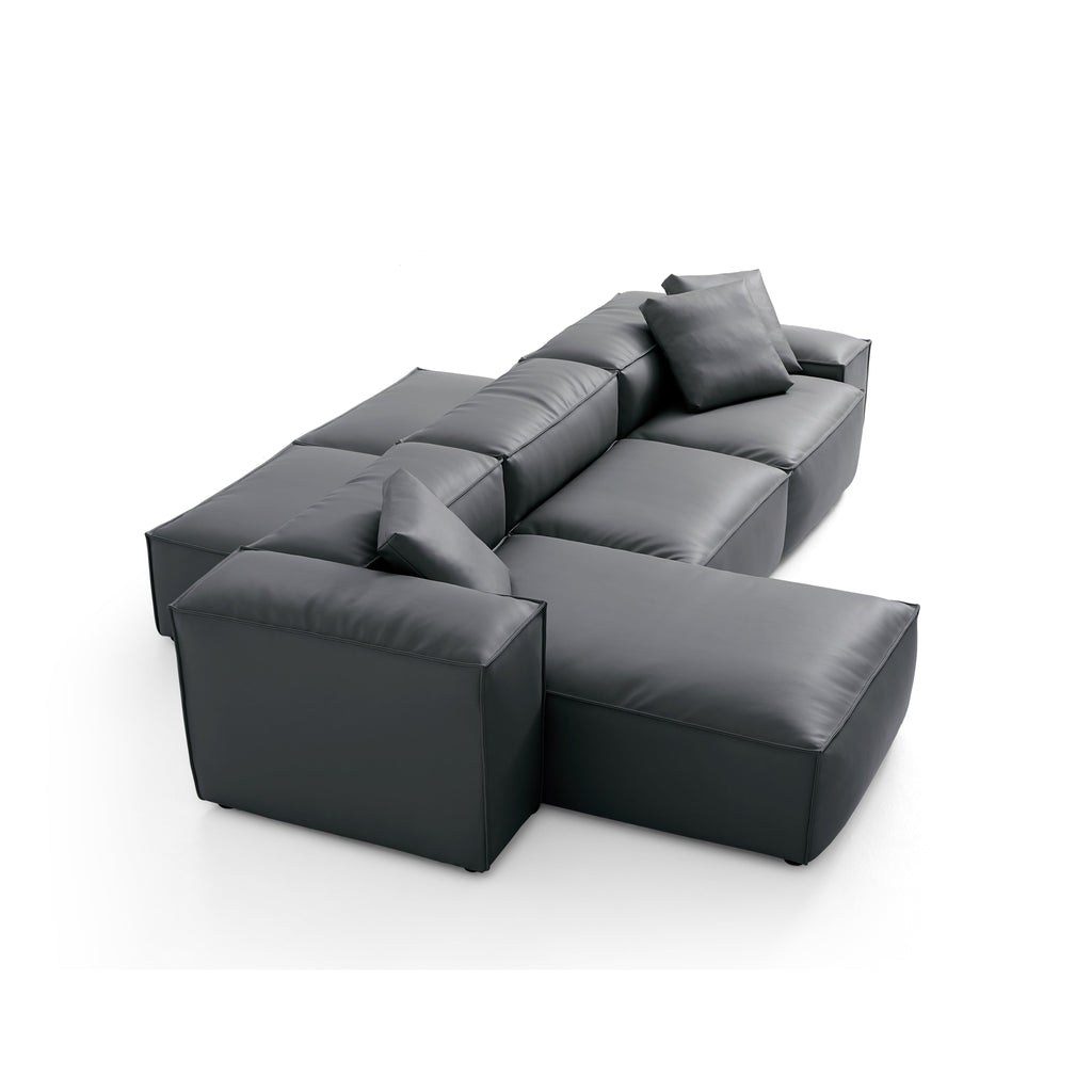 Canapé d'angle double face modulaire Cube en cuir véritable beige