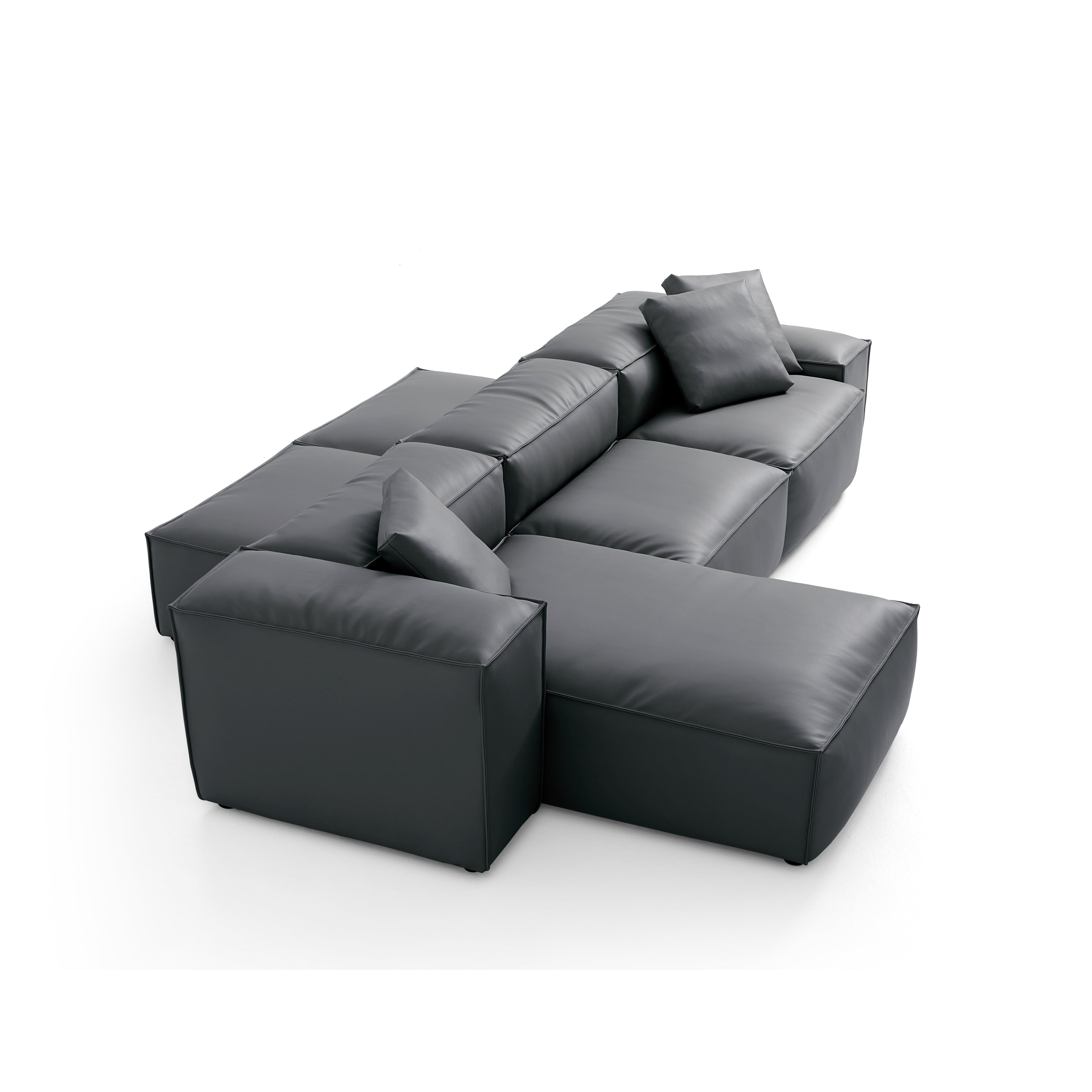 Canapé d'angle modulaire double face en cuir véritable marron Cube