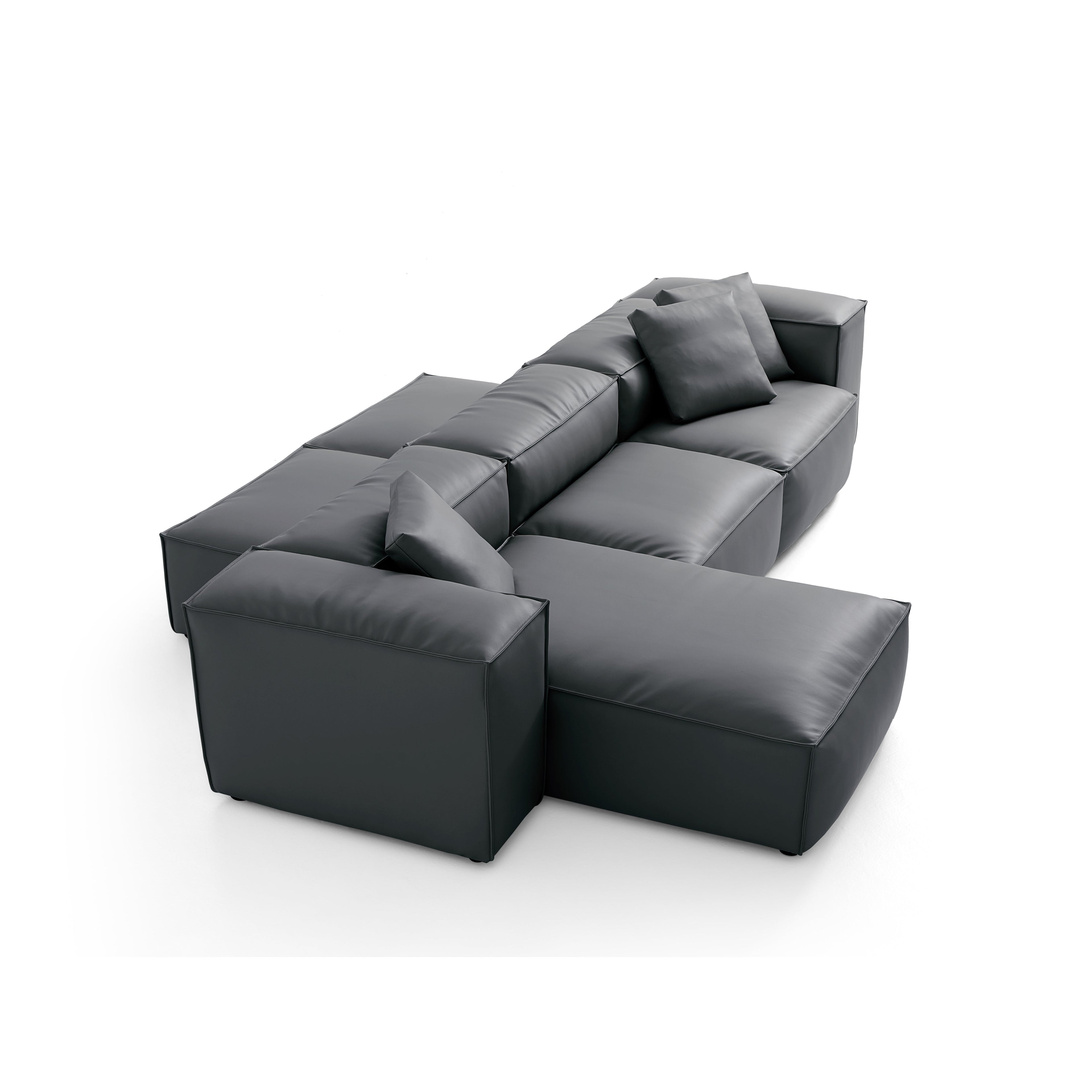 Canapé d'angle modulaire double face en cuir véritable marron Cube