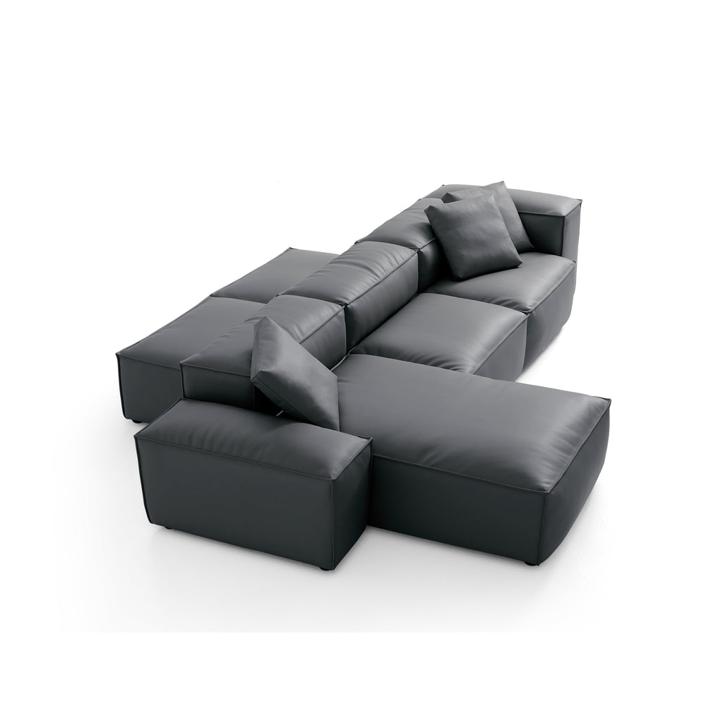 Canapé d'angle double face modulaire Cube en cuir véritable beige