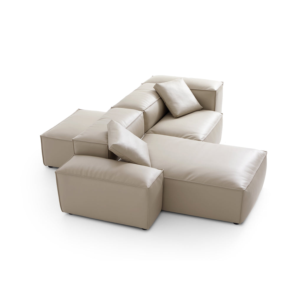 Canapé d'angle double face modulaire en cuir véritable kaki Cube