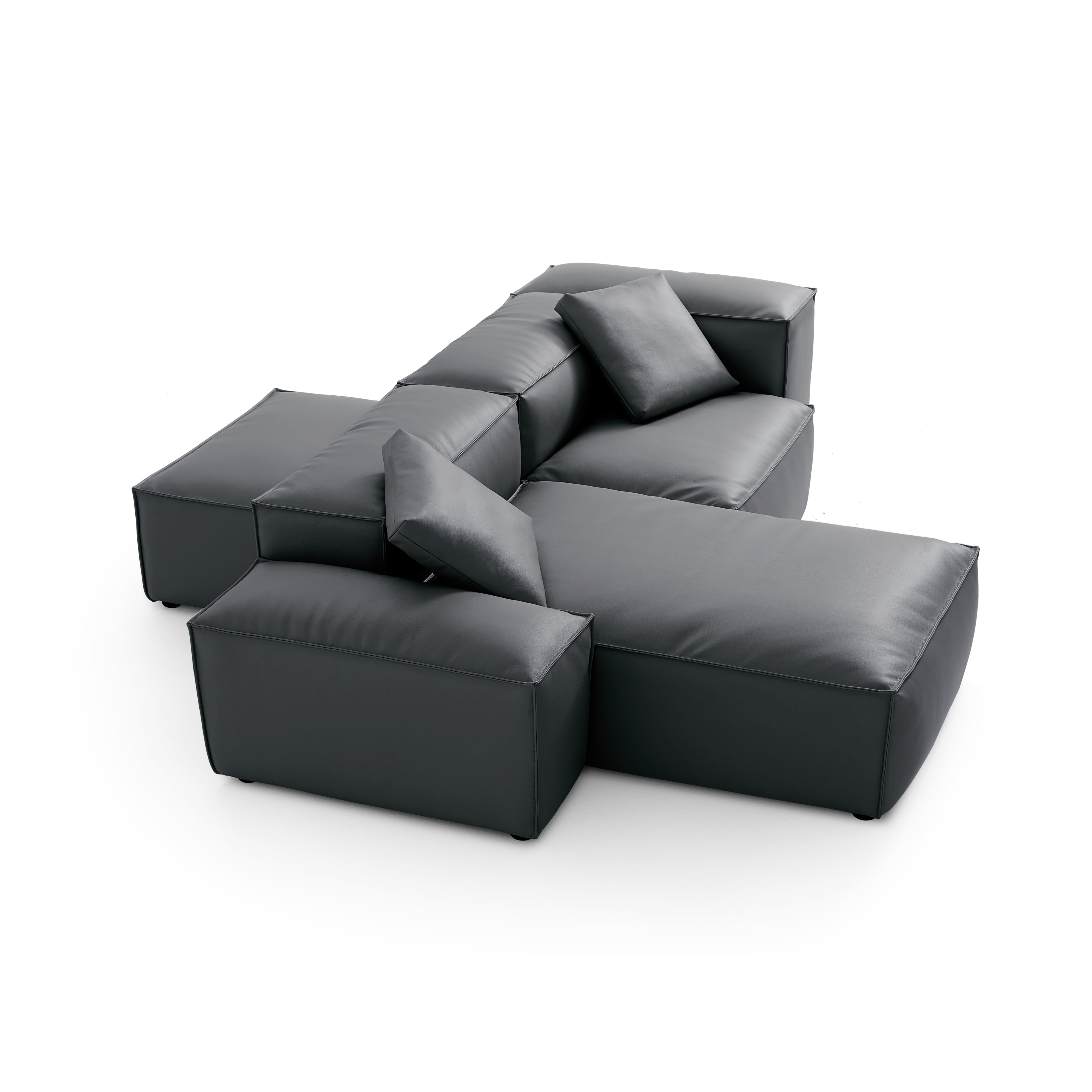 Canapé d'angle modulaire double face en cuir véritable marron Cube