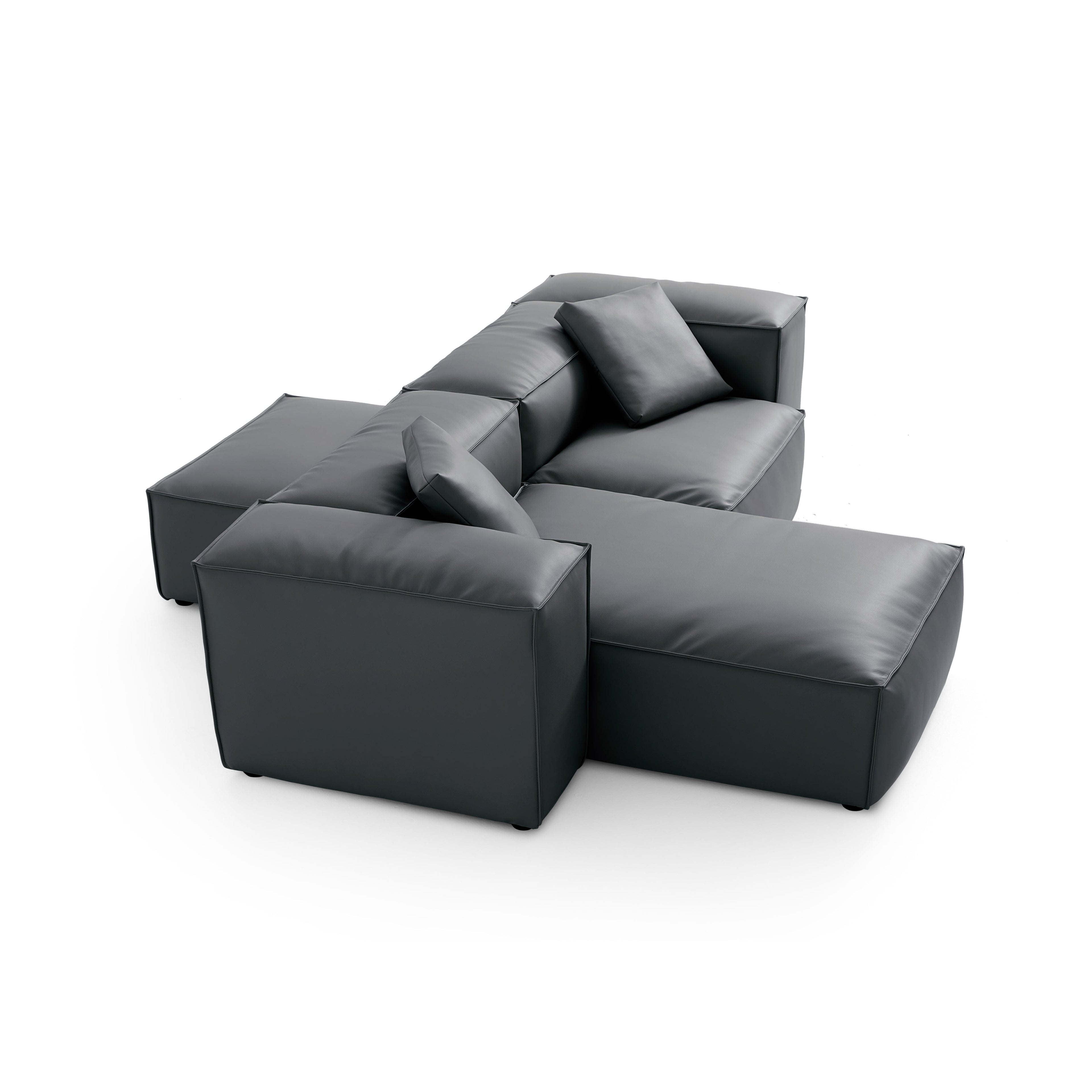 Canapé d'angle modulaire double face en cuir véritable marron Cube