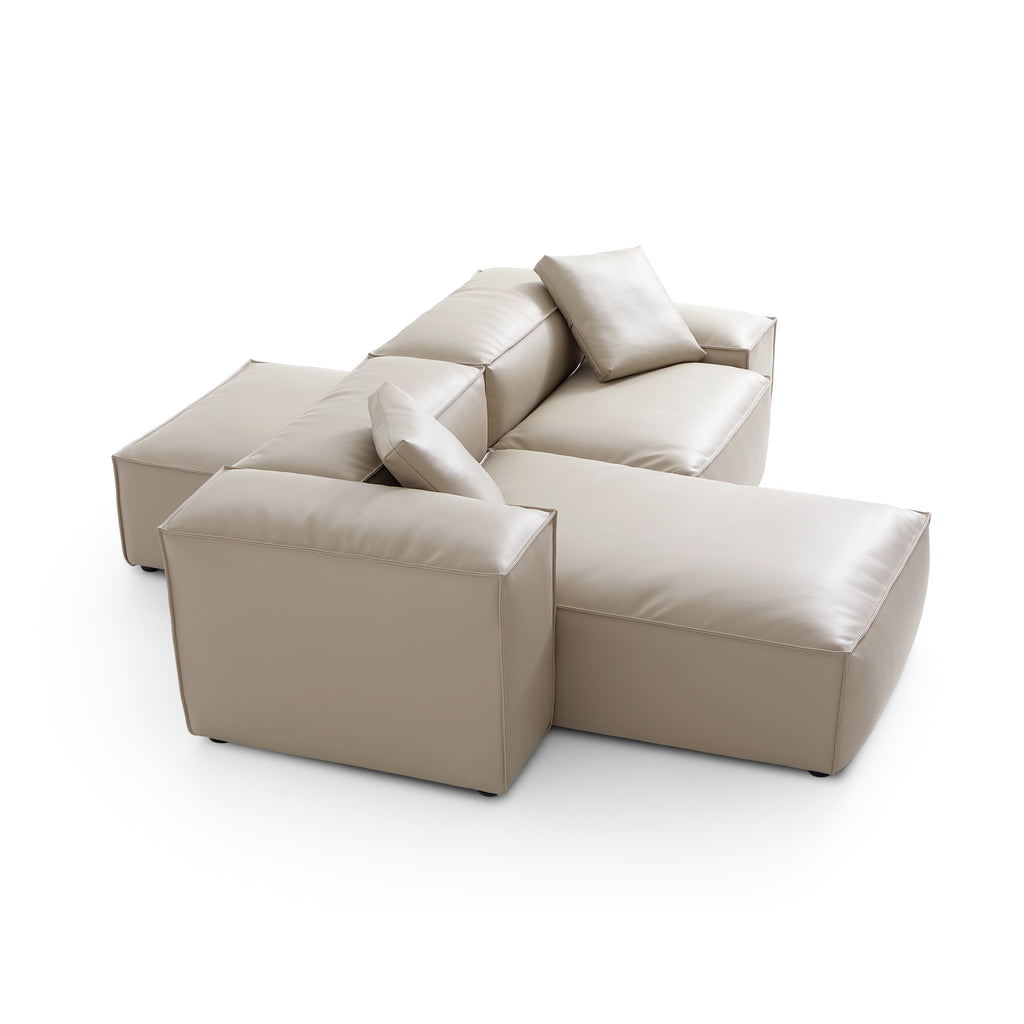 Canapé d'angle double face modulaire en cuir véritable kaki Cube