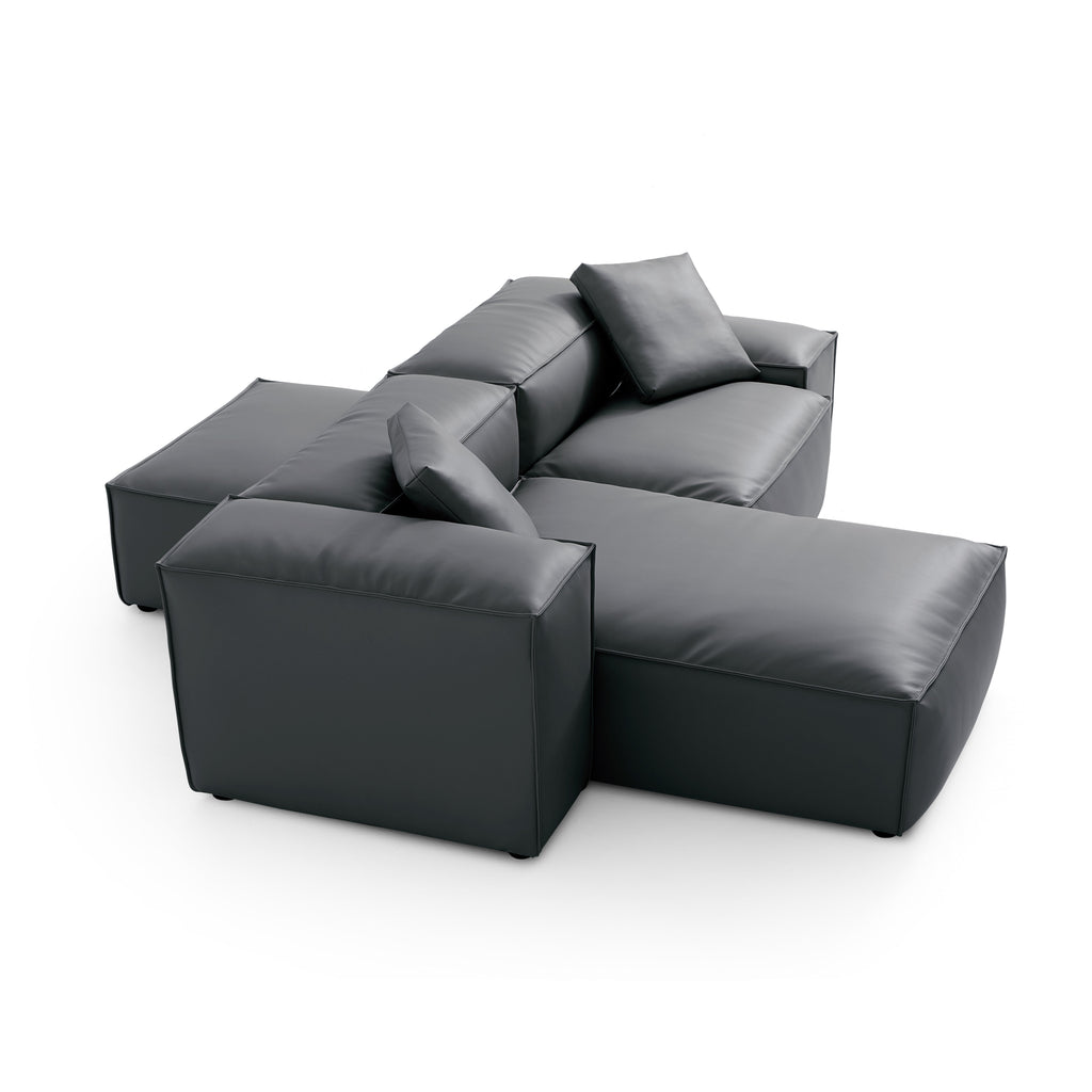 Canapé d'angle double face modulaire Cube en cuir véritable beige