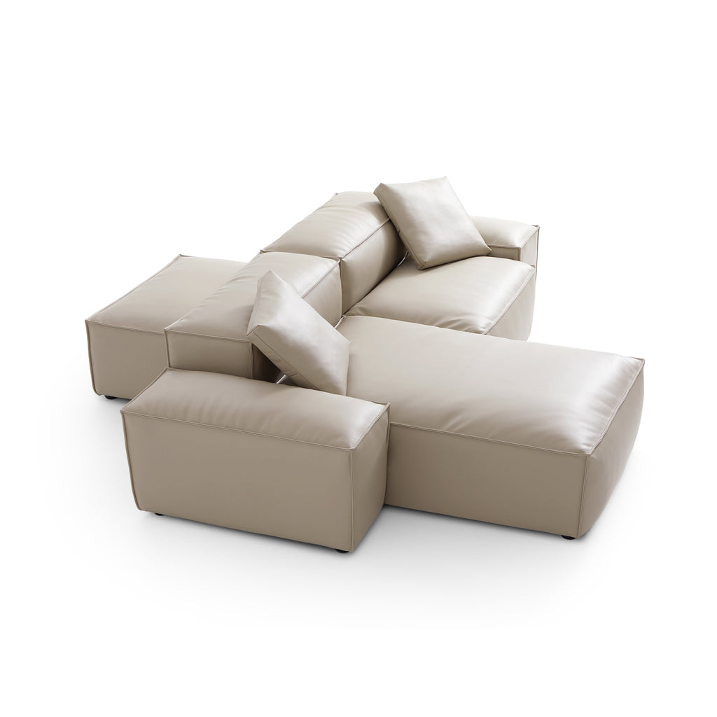 Canapé d'angle double face modulaire en cuir véritable kaki Cube