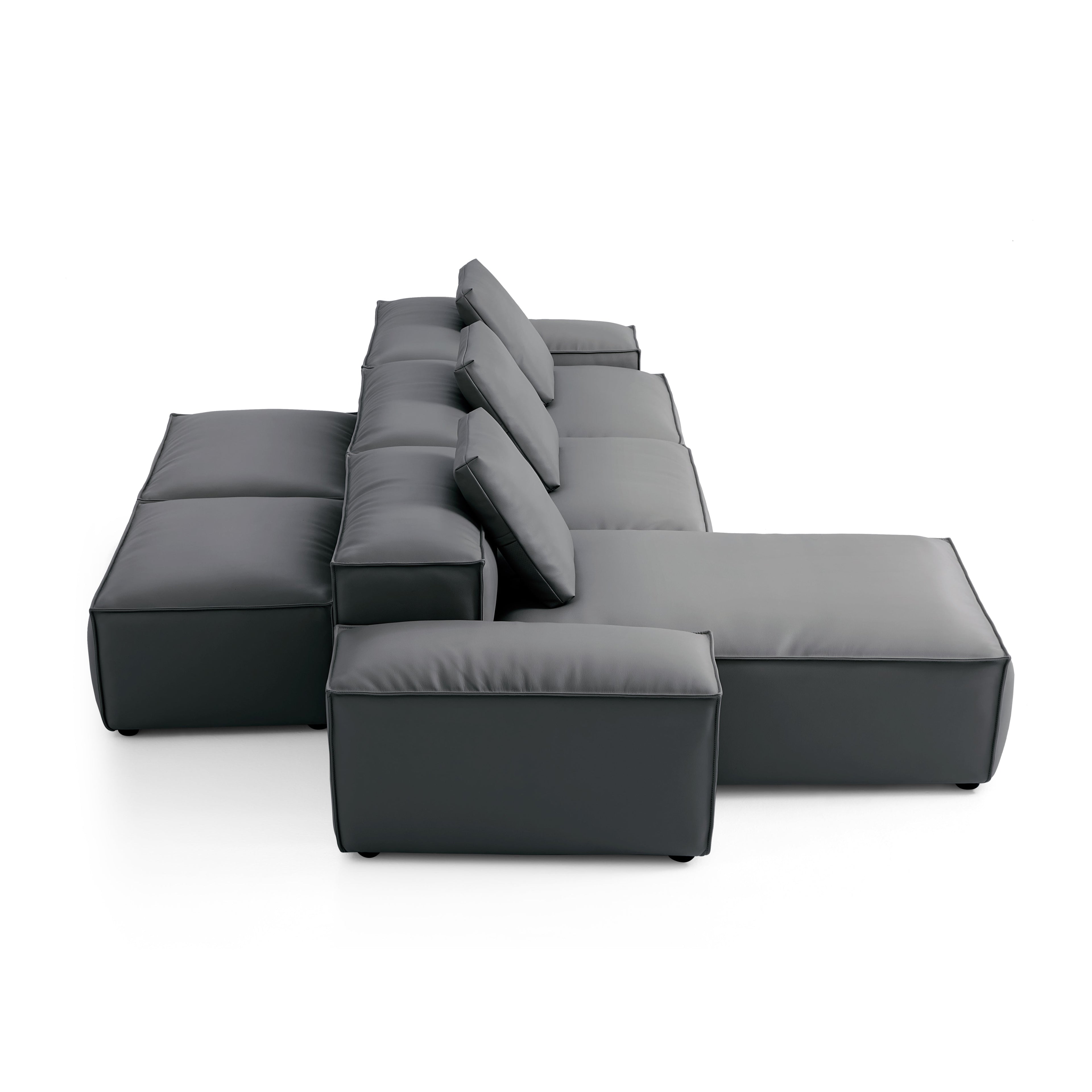 Canapé d'angle modulaire double face en cuir véritable gris foncé Cube