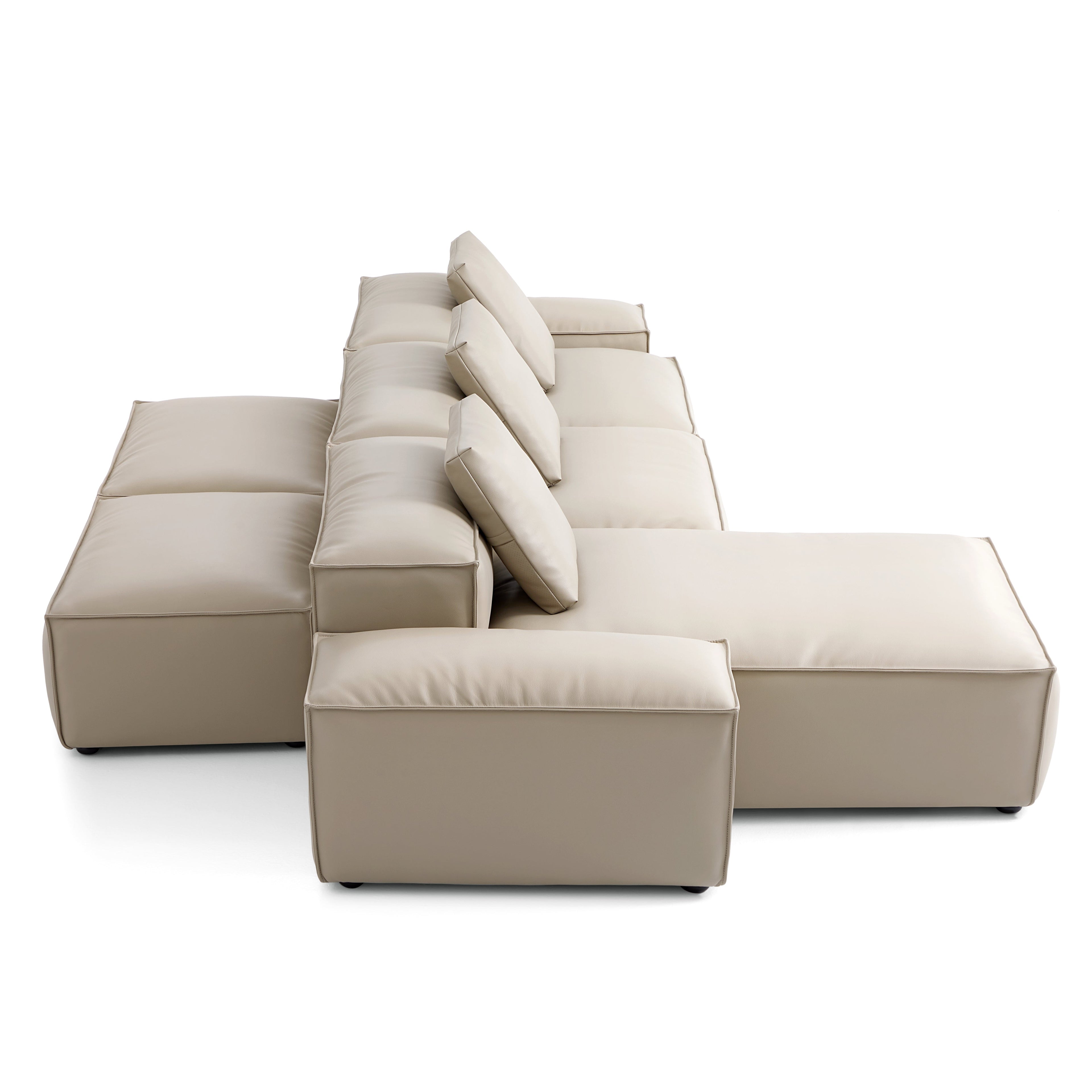 Canapé d'angle double face modulaire en cuir véritable kaki Cube