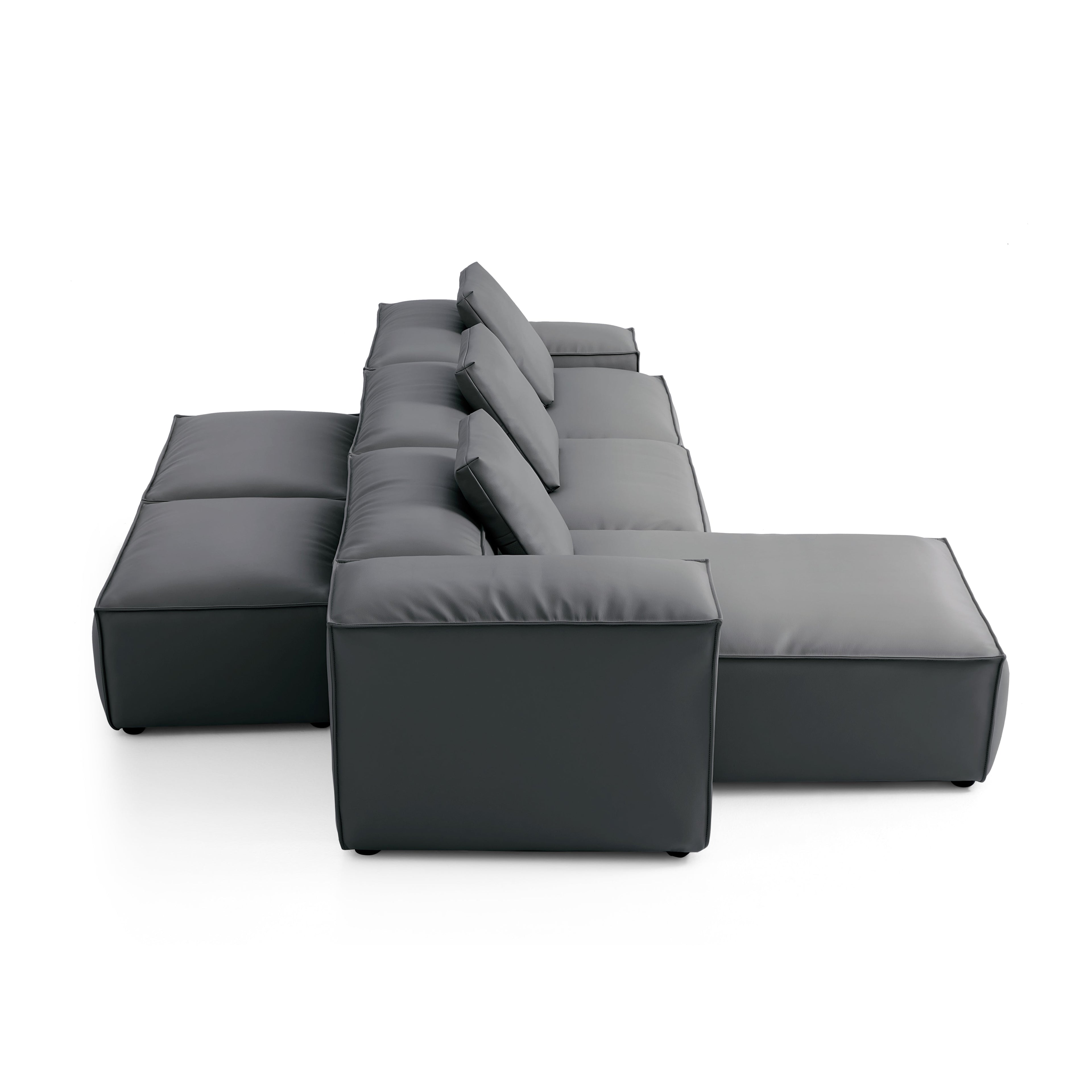 Canapé d'angle double face modulaire en cuir véritable kaki Cube
