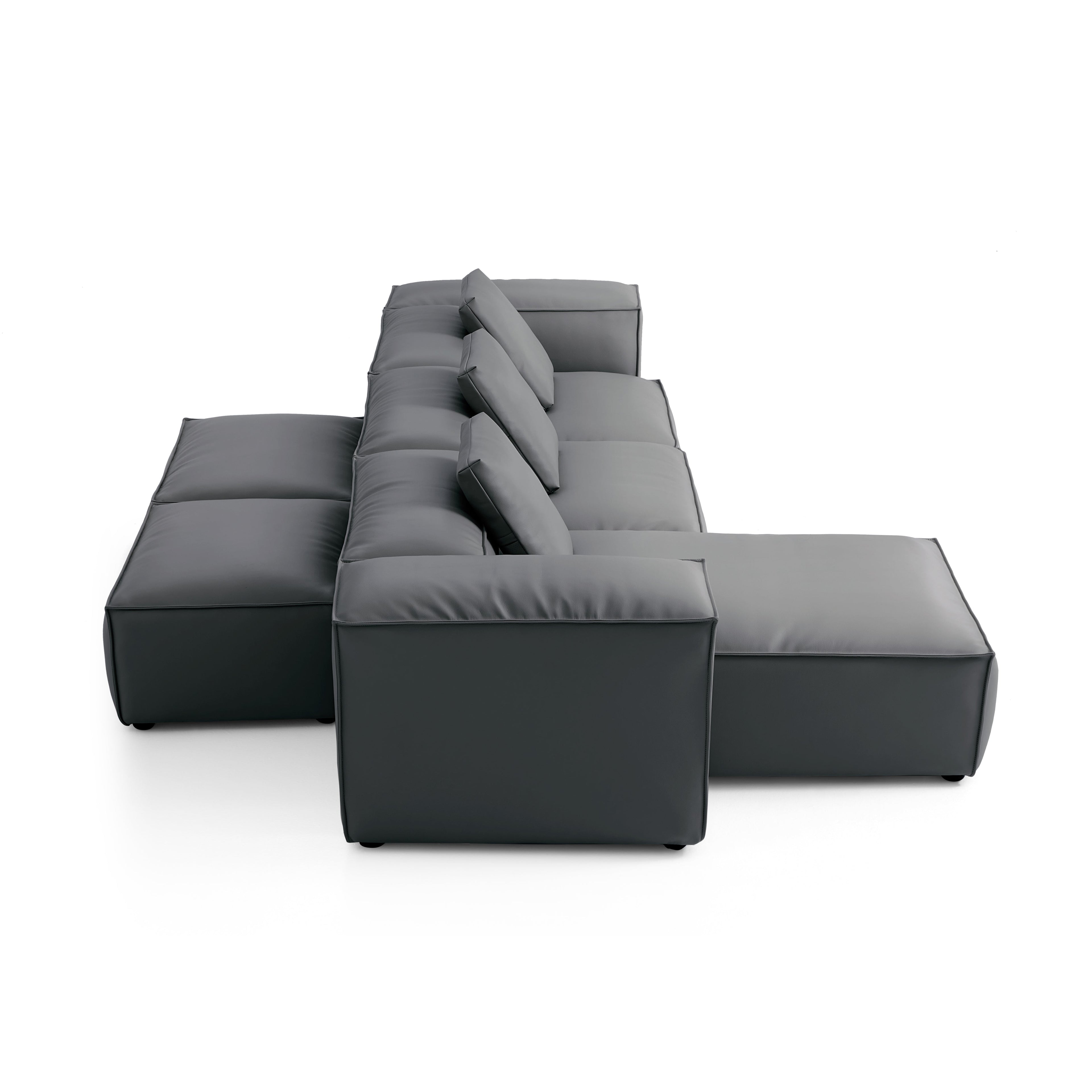 Canapé d'angle double face modulaire en cuir véritable kaki Cube
