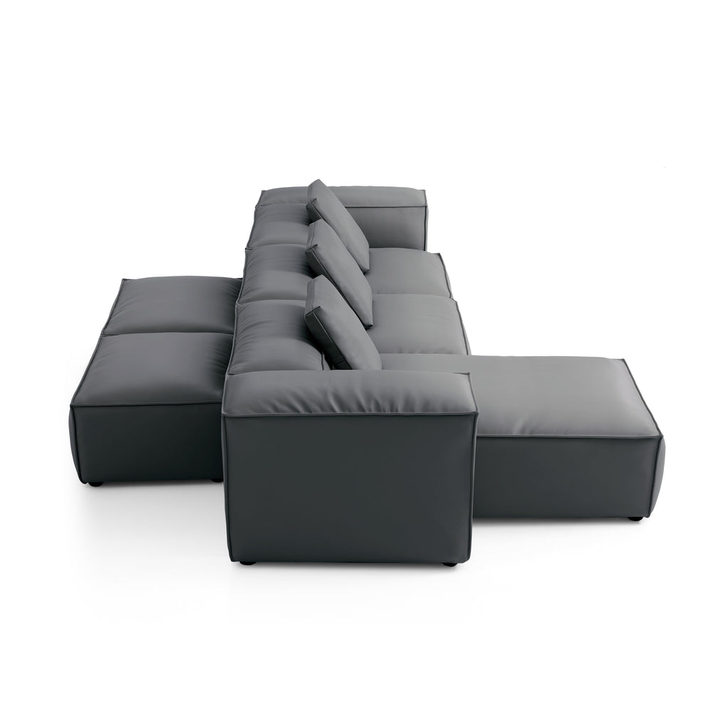 Canapé d'angle modulaire double face en cuir véritable gris foncé Cube