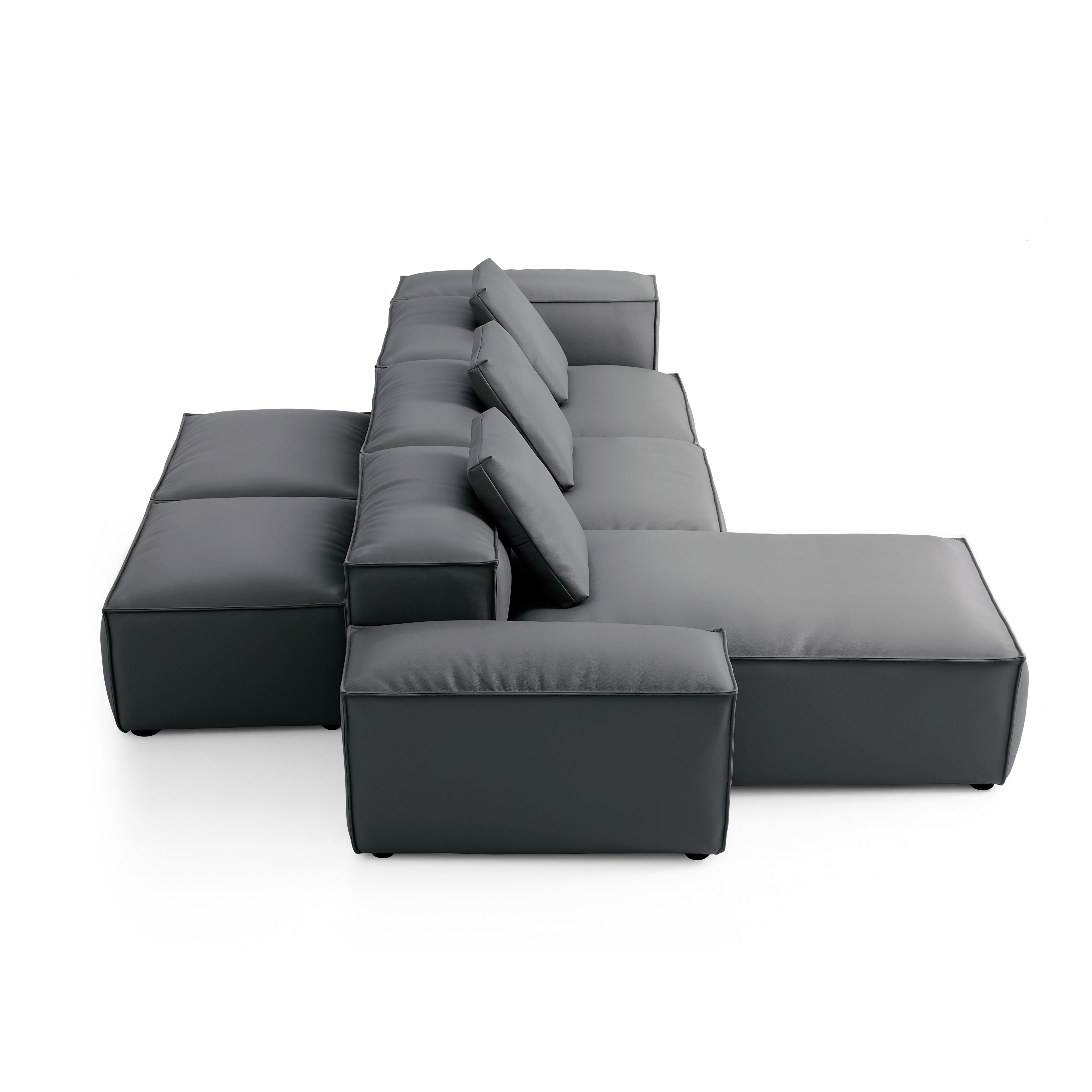 Canapé d'angle double face modulaire en cuir véritable kaki Cube