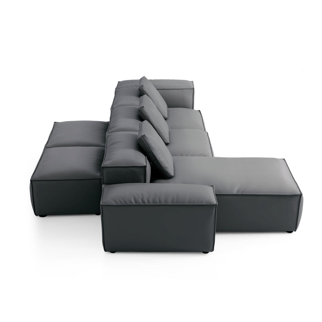 Canapé d'angle modulaire double face en cuir véritable gris foncé Cube