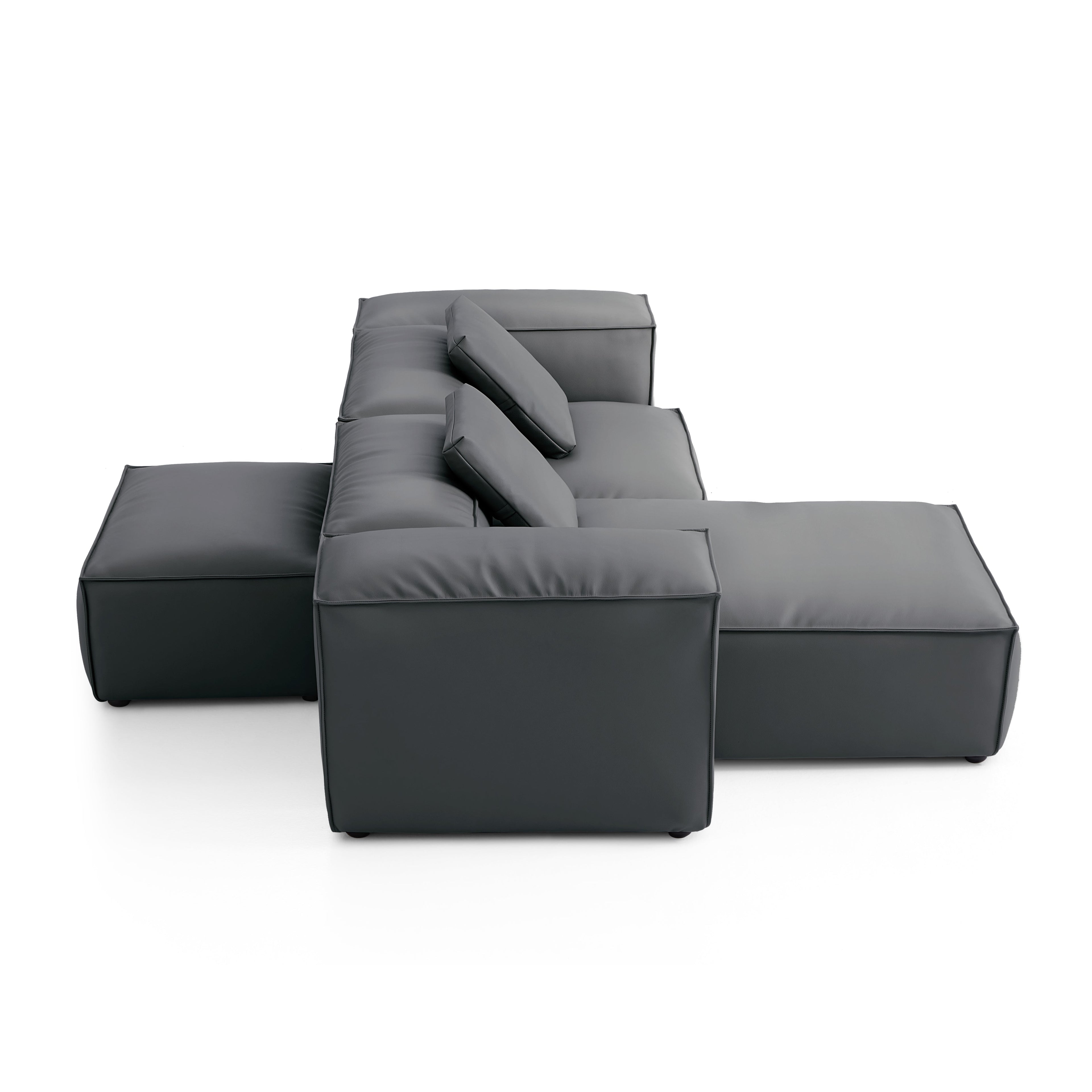 Canapé d'angle modulaire double face en cuir véritable marron Cube