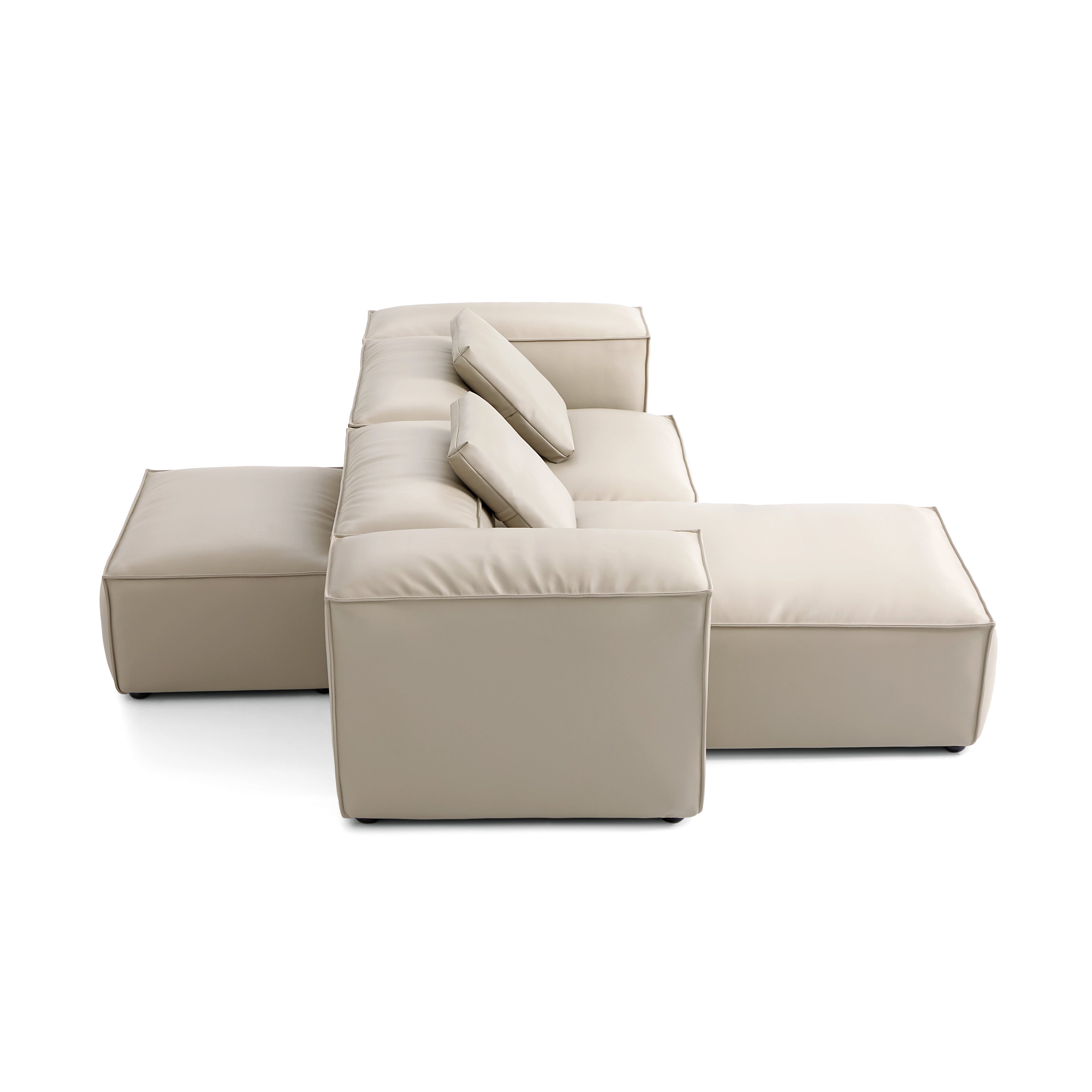Canapé d'angle double face modulaire en cuir véritable kaki Cube