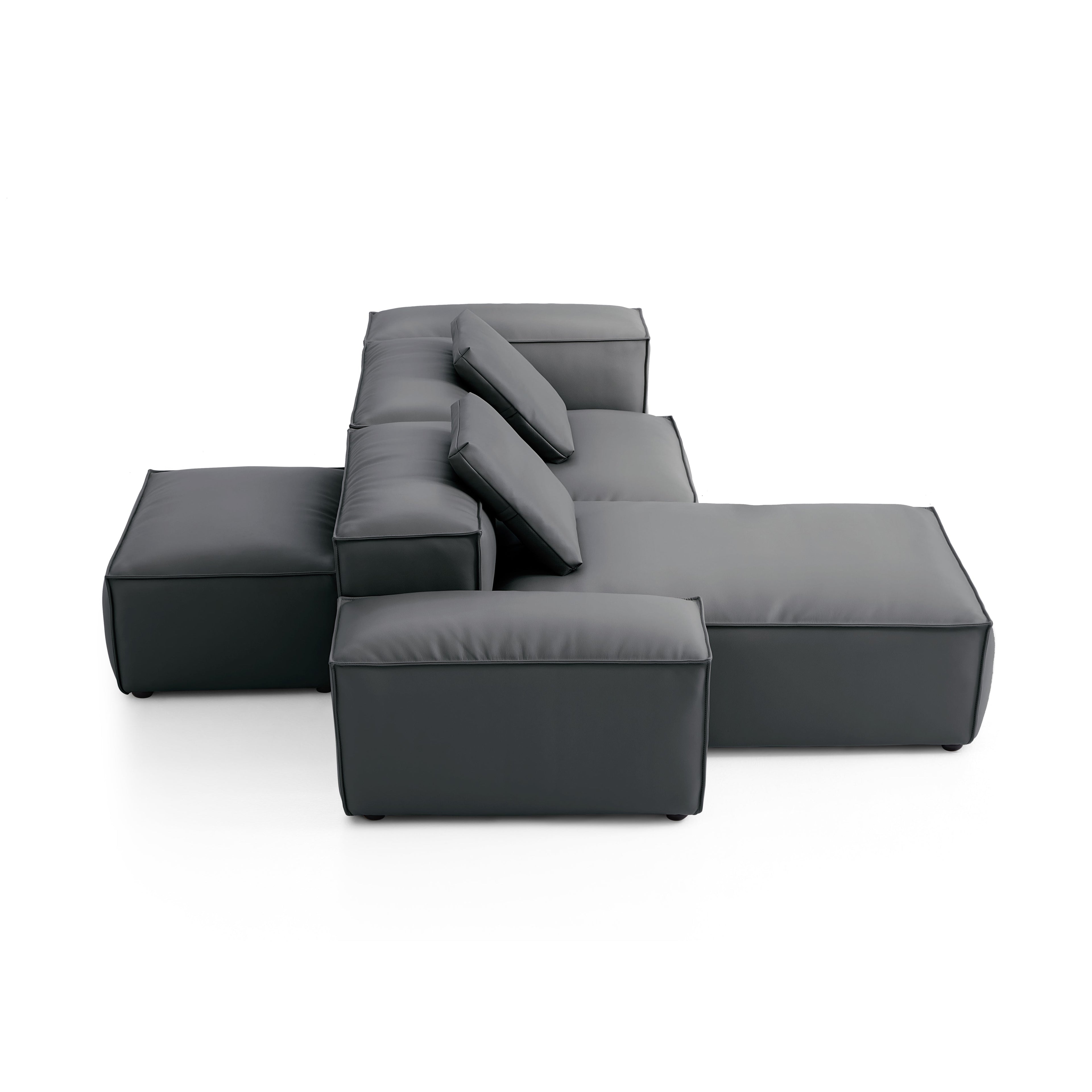 Canapé d'angle modulaire double face en cuir véritable marron Cube