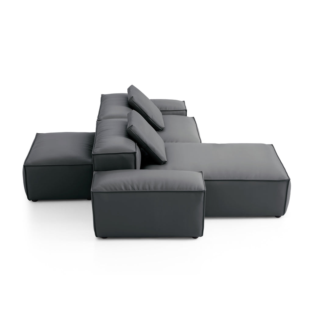 Canapé d'angle modulaire double face en cuir véritable gris foncé Cube