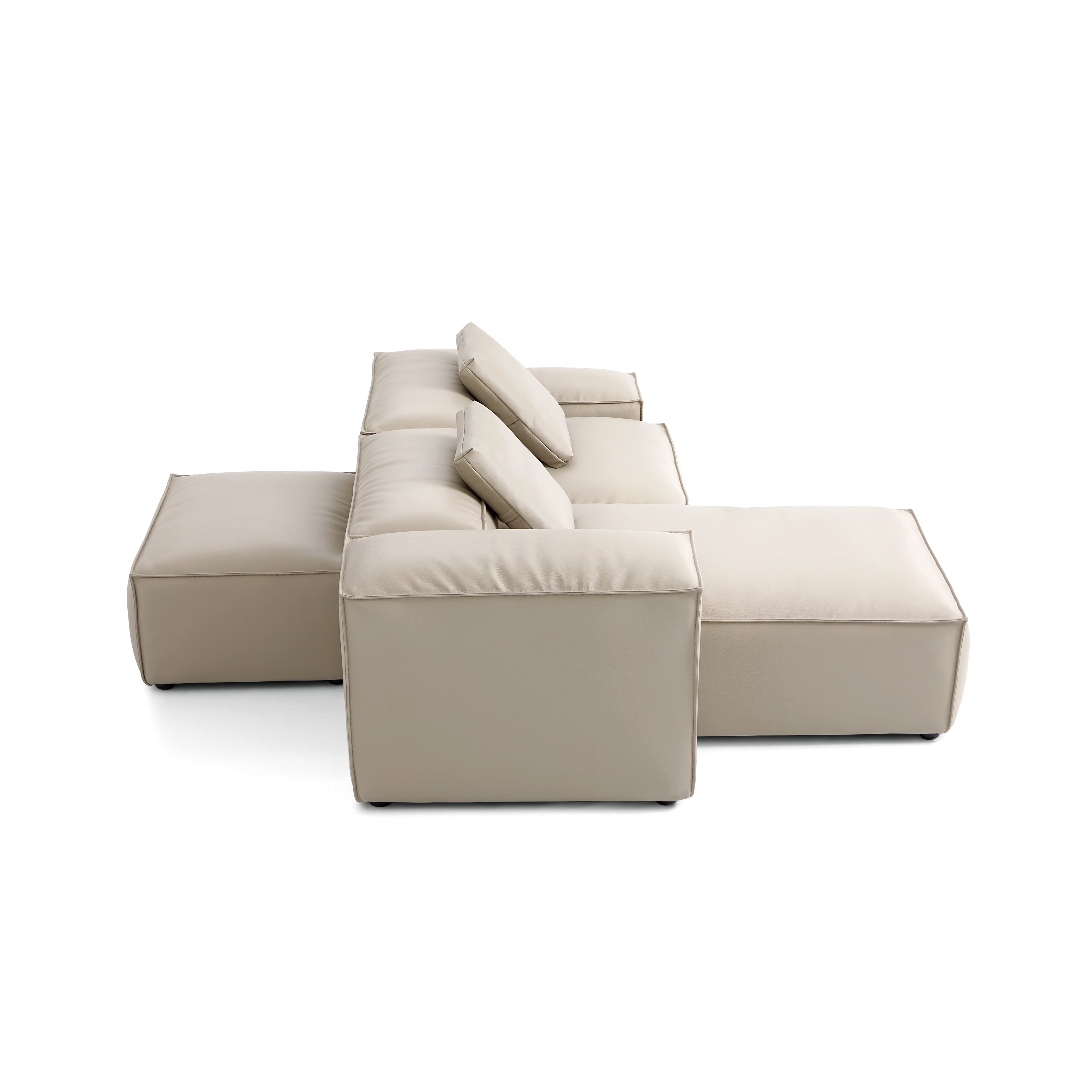 Canapé d'angle double face modulaire Cube en cuir véritable beige
