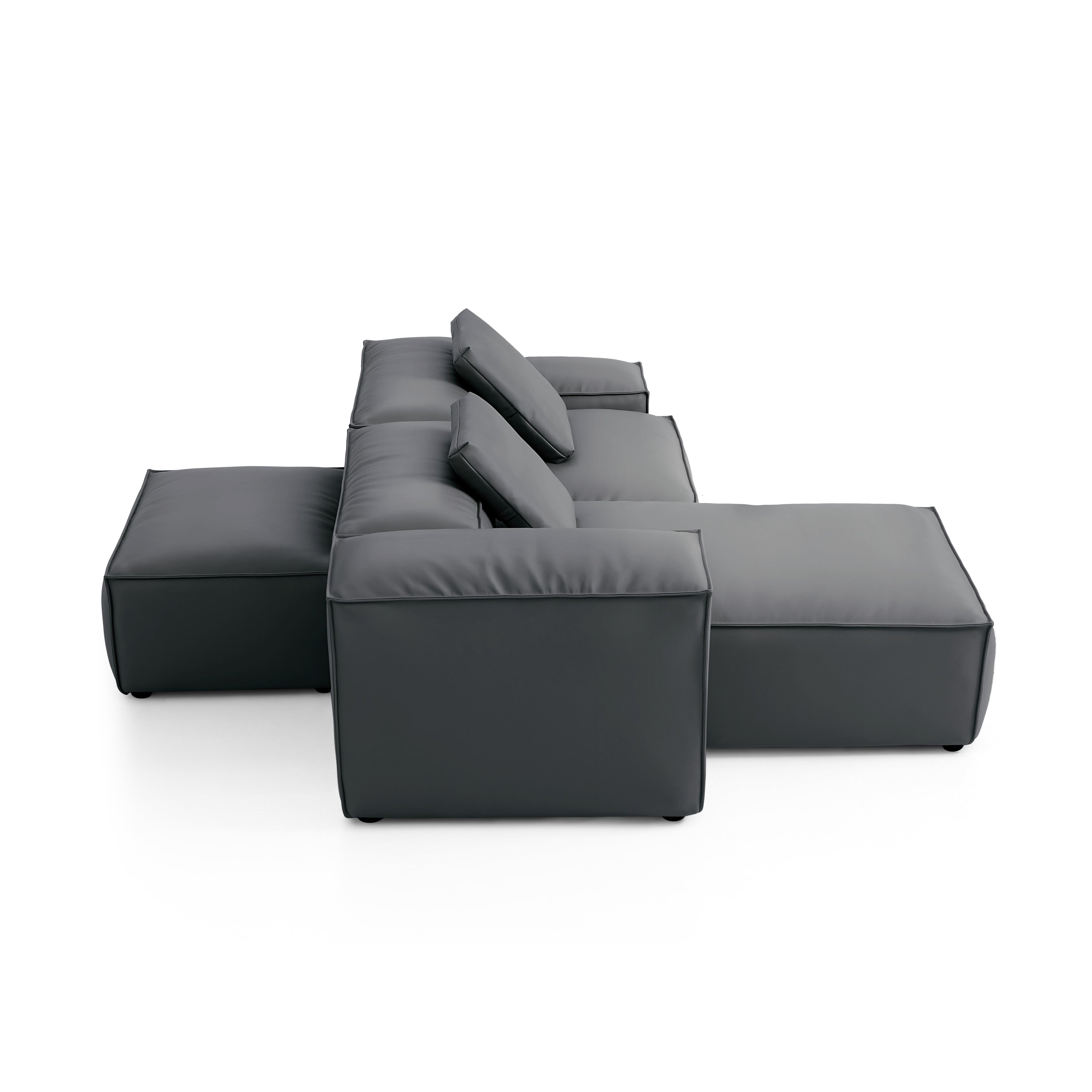 Canapé d'angle modulaire double face en cuir véritable gris foncé Cube