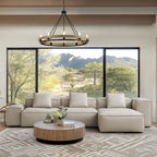 Canapé d'angle modulaire Cube en cuir véritable beige