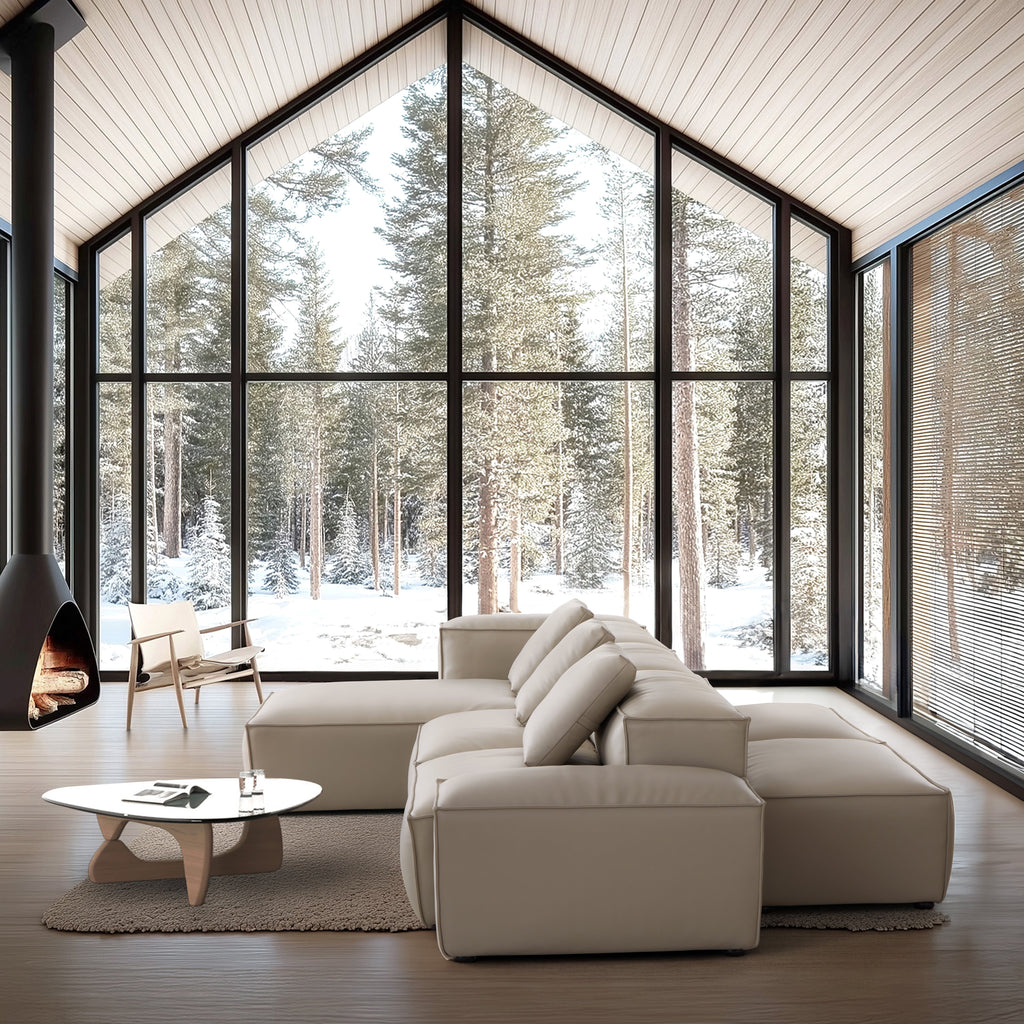 Canapé d'angle double face modulaire Cube en cuir véritable beige