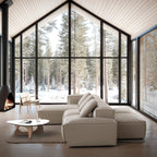 Canapé d'angle double face modulaire Cube en cuir véritable beige