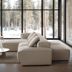 Canapé d'angle double face modulaire Cube en cuir véritable beige