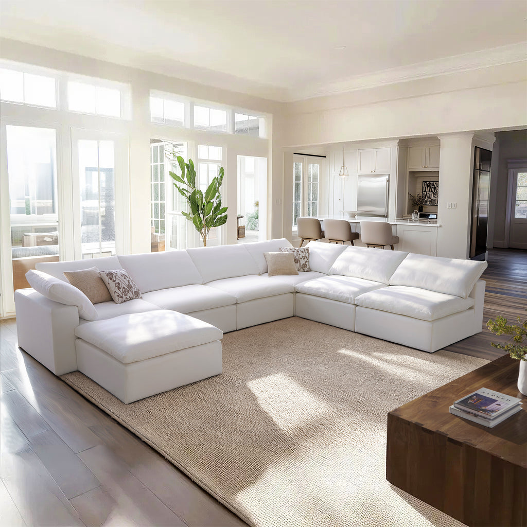 Canapé sectionnel et pouf Tender Wabi-Sabi blanc en forme de L