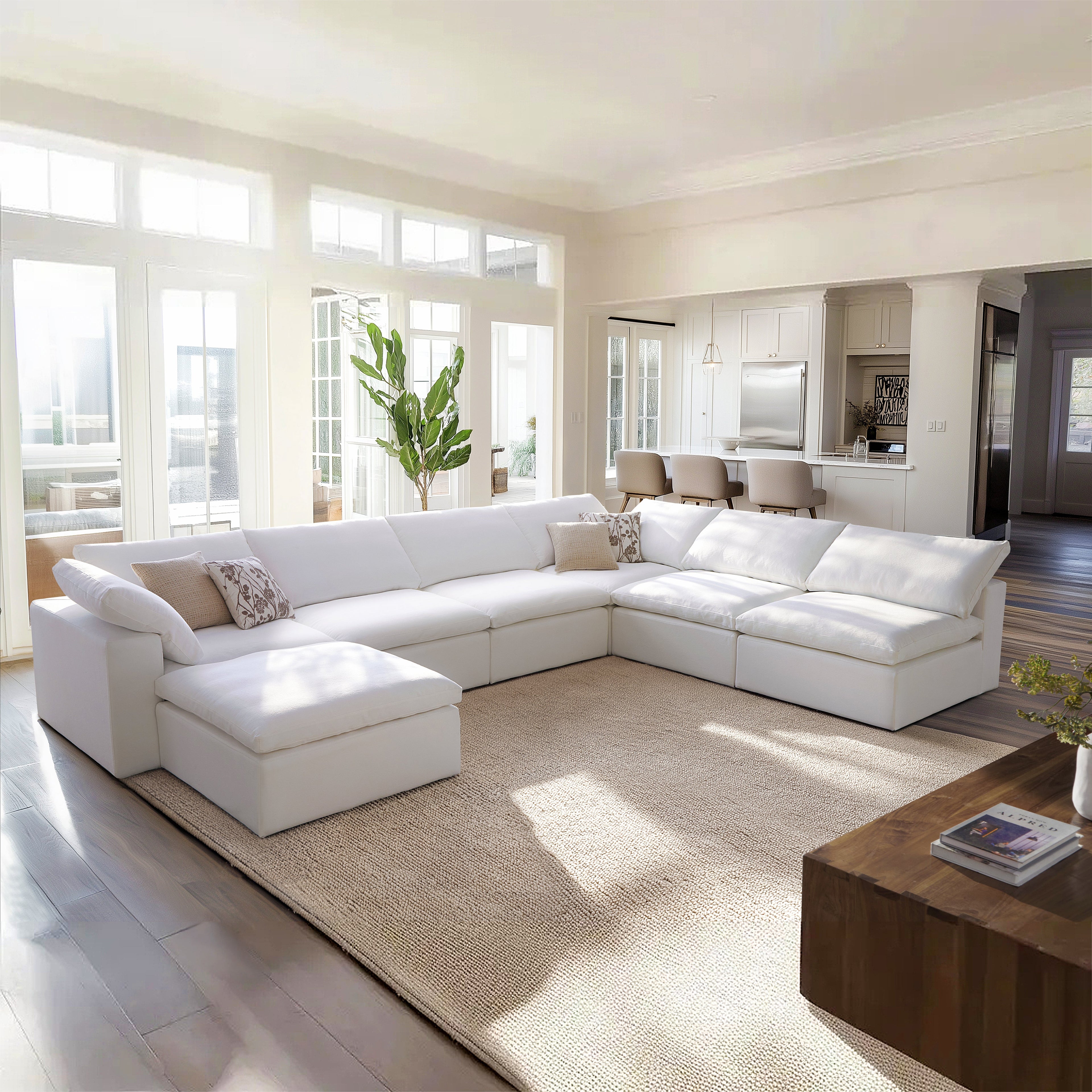 Canapé sectionnel et pouf Tender Wabi-Sabi blanc en forme de L