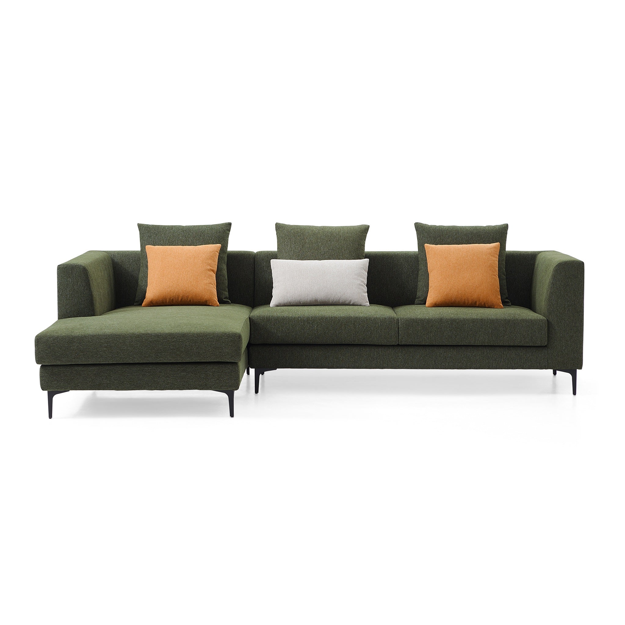 Canapé sectionnel en tissu vert Jungle en forme de L avec méridienne