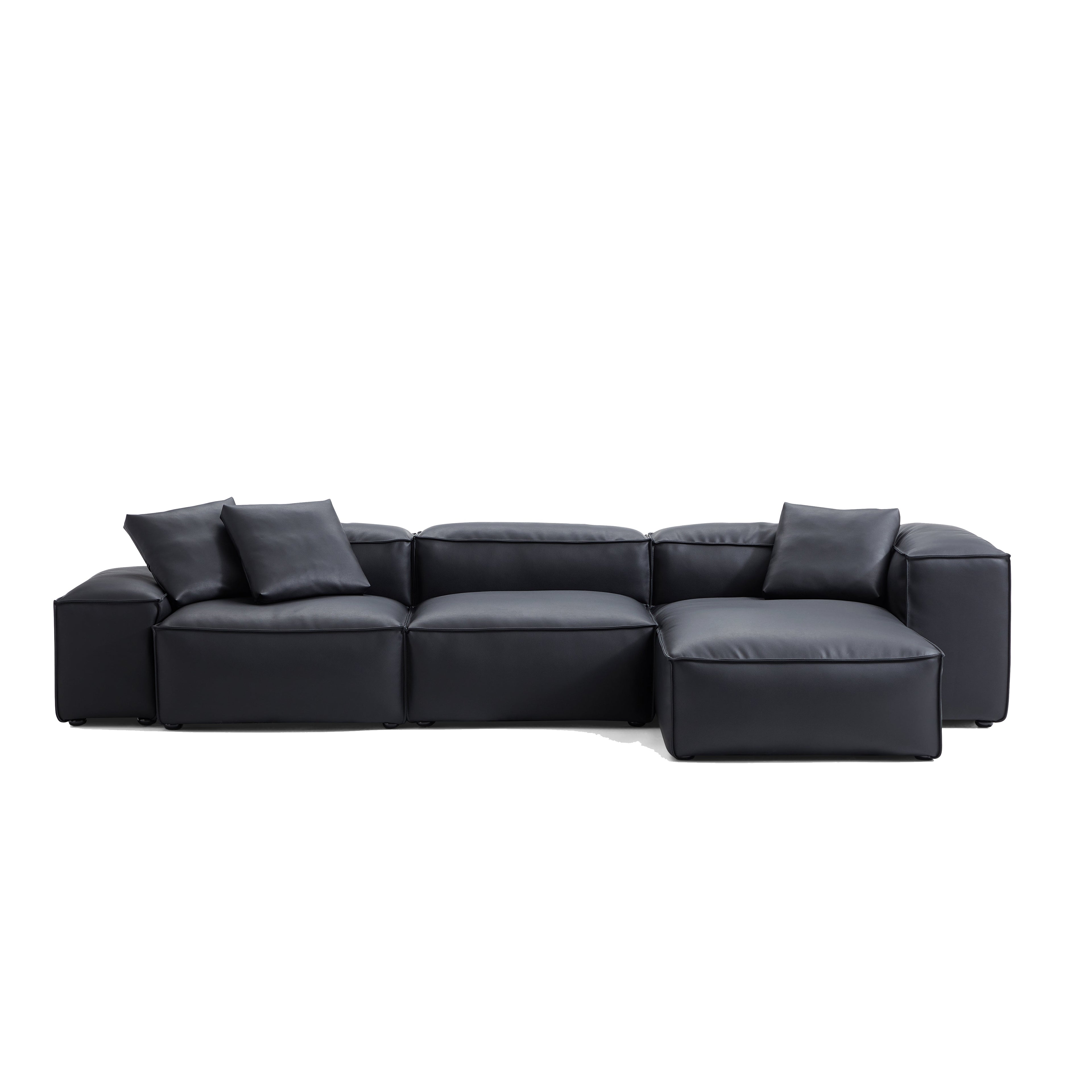 Canapé d'angle modulaire Cube en cuir véritable noir