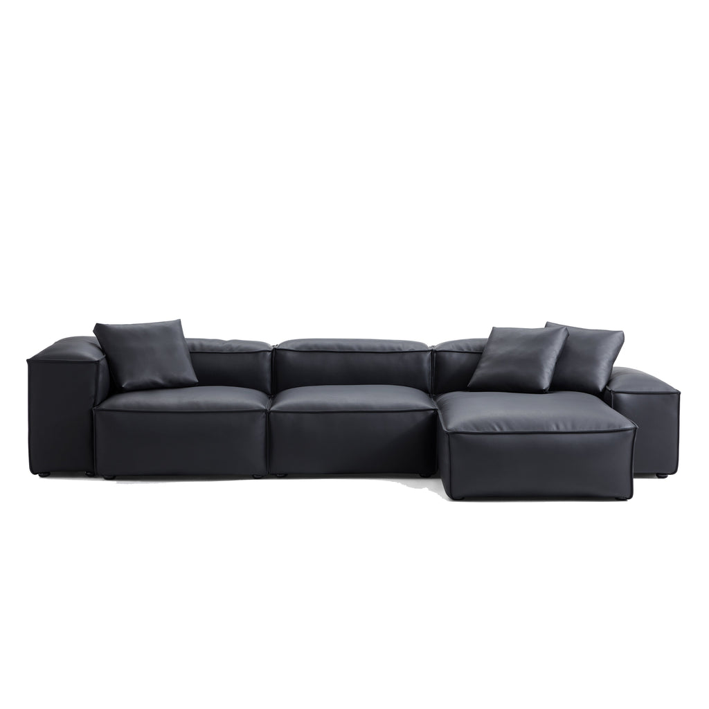 Canapé d'angle modulaire Cube en cuir véritable kaki