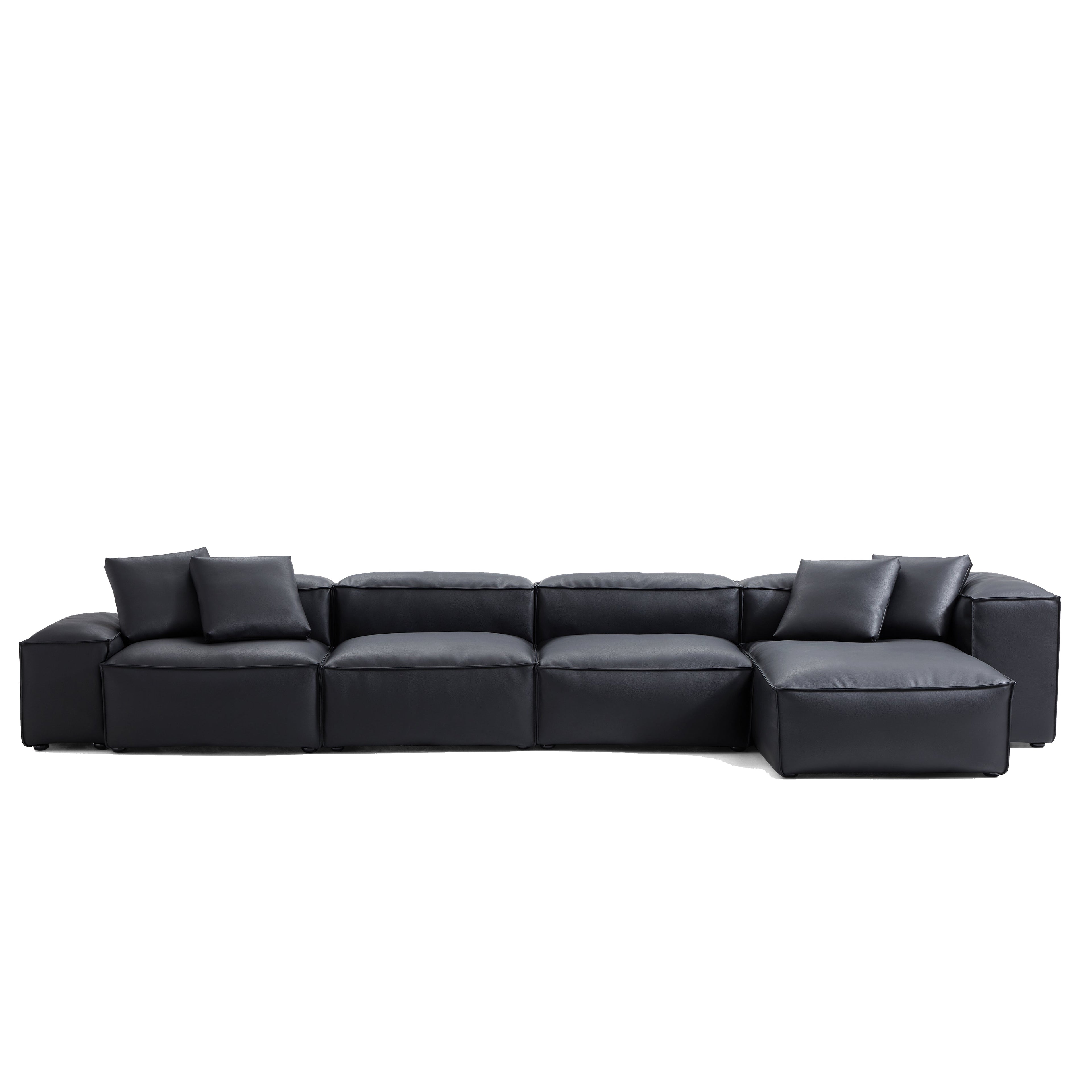 Canapé d'angle modulaire Cube en cuir véritable noir