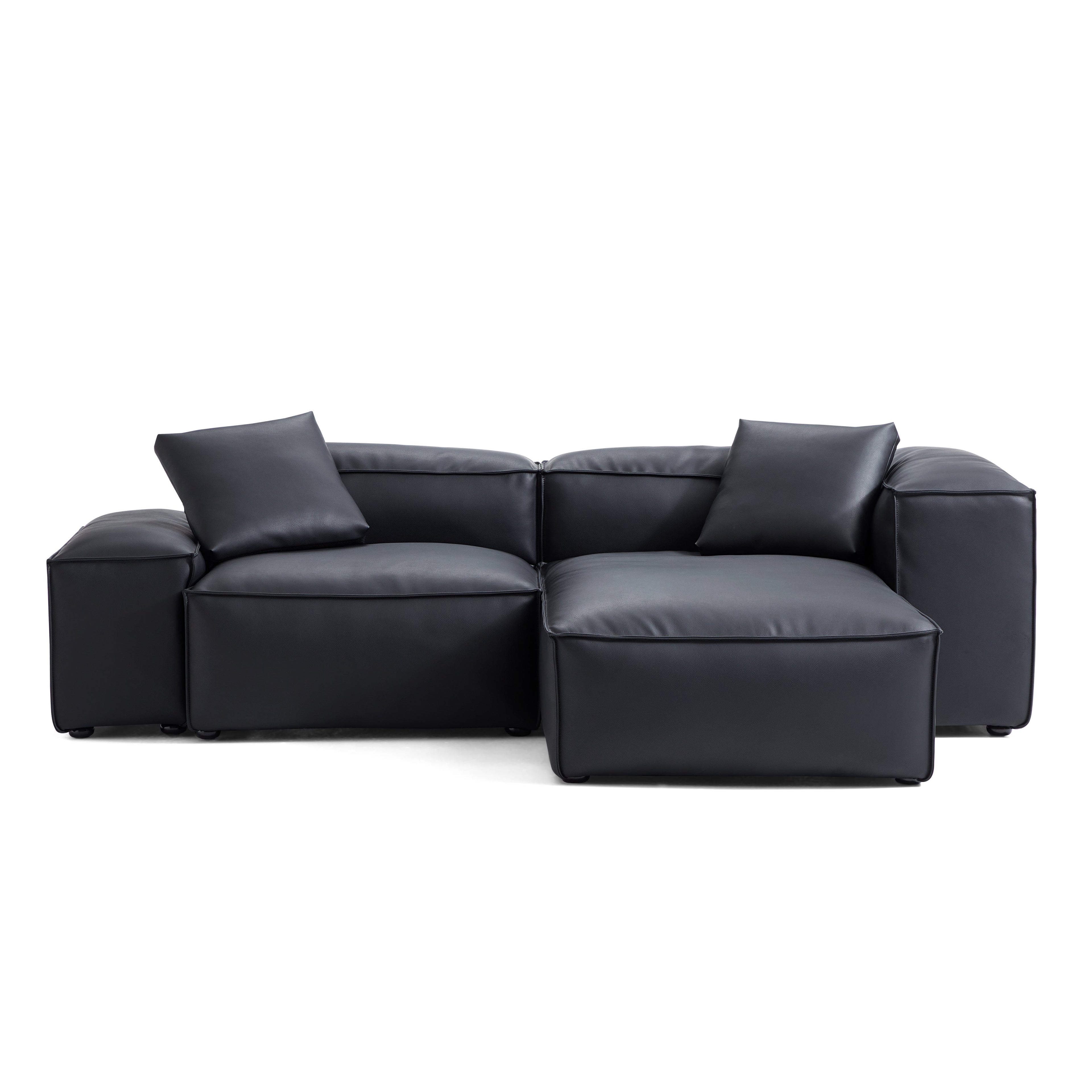 Canapé d'angle modulaire Cube en cuir véritable gris foncé