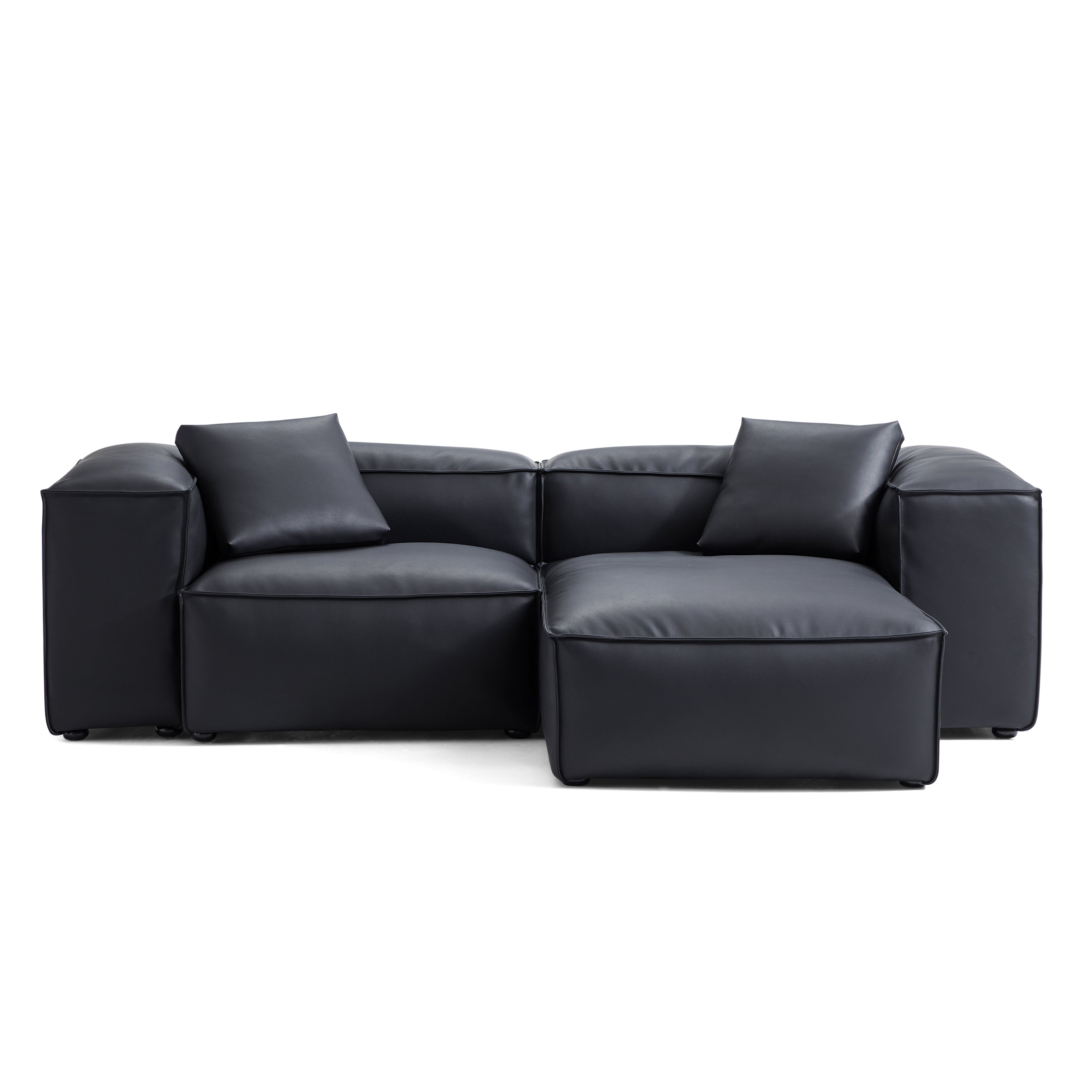 Canapé d'angle modulaire Cube en cuir véritable gris foncé