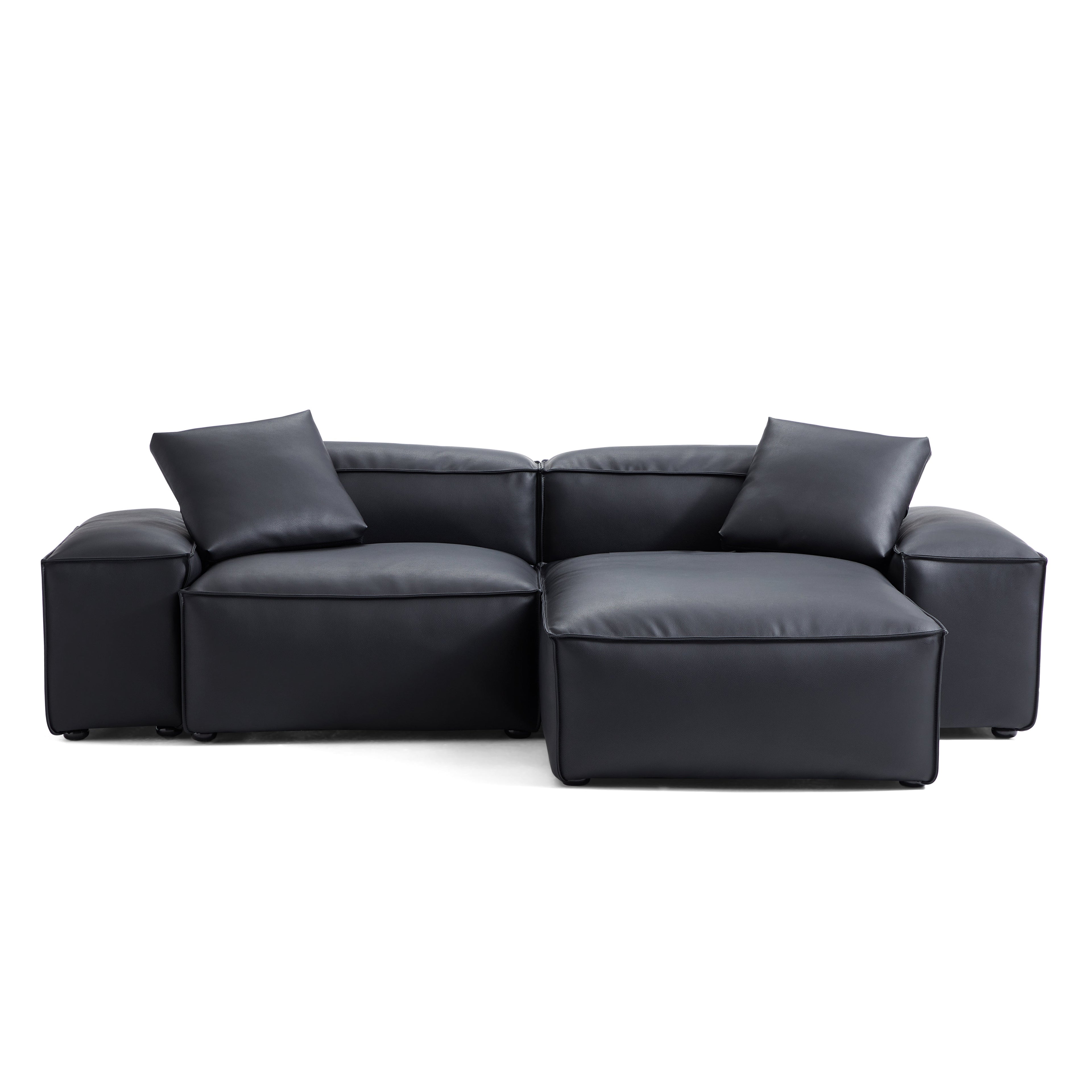 Canapé d'angle modulaire Cube en cuir véritable kaki