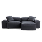 Canapé d'angle modulaire Cube en cuir véritable noir