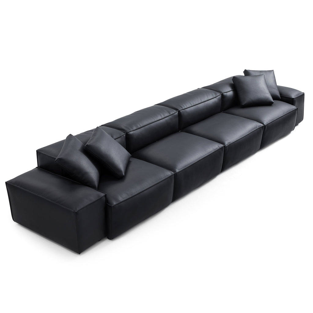 Canapé modulaire Cube en cuir véritable noir