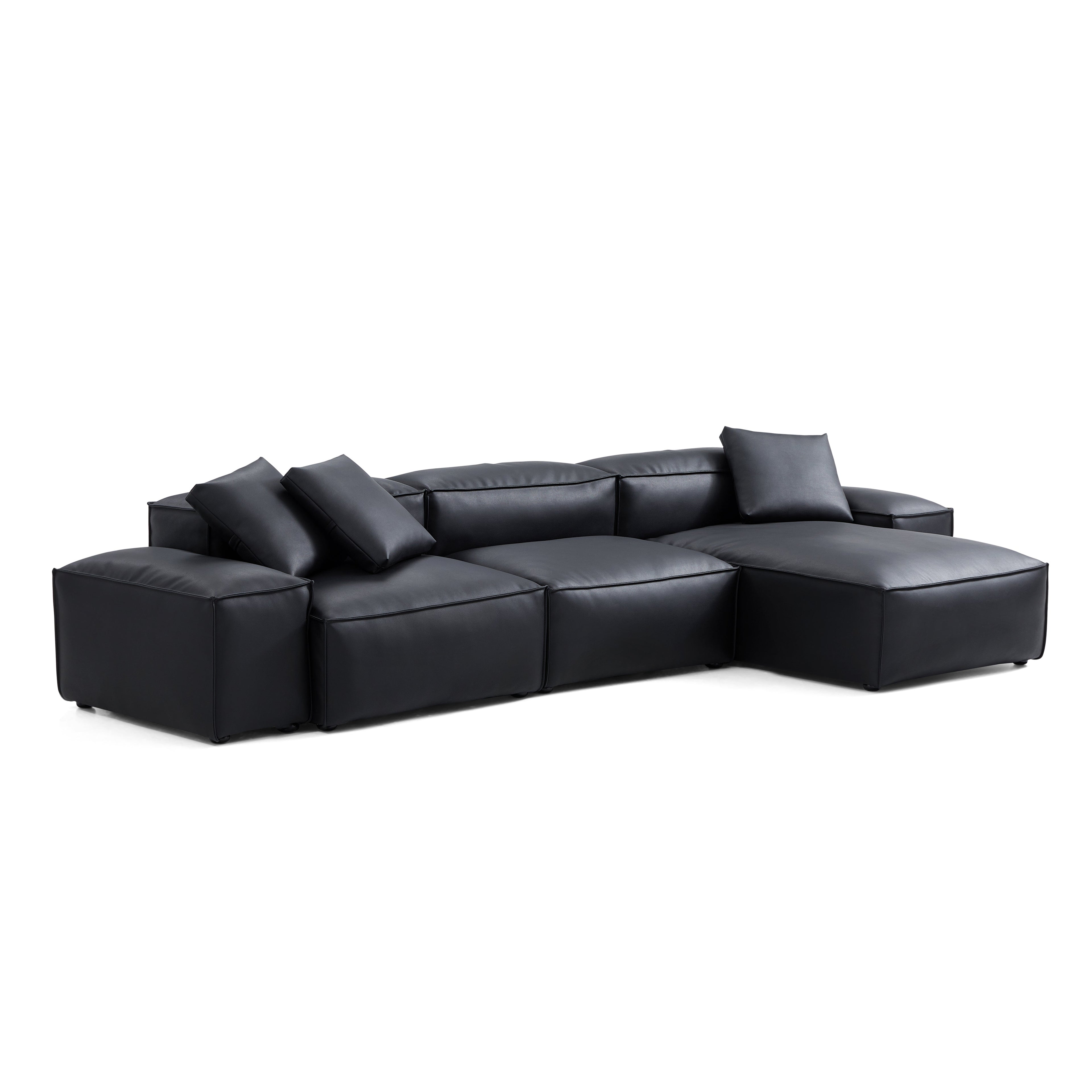 Canapé d'angle modulaire Cube en cuir véritable noir