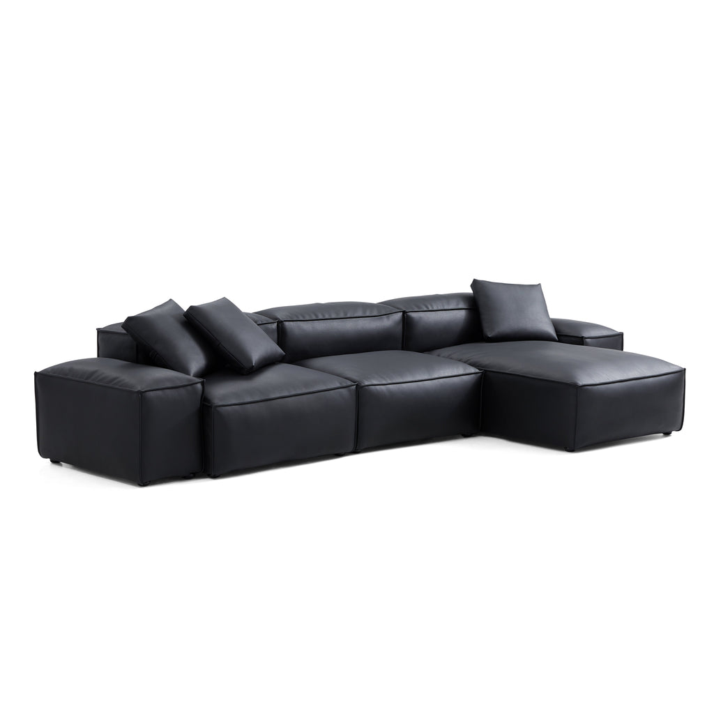 Canapé d'angle modulaire Cube en cuir véritable kaki