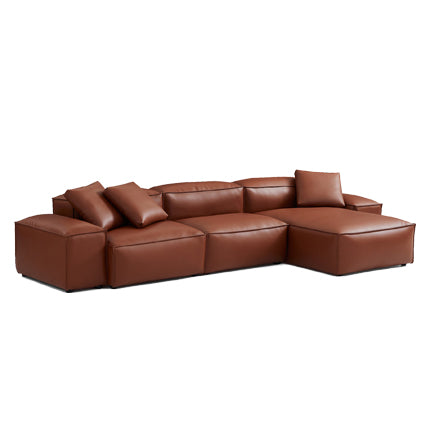 Canapé d'angle modulaire Cube en cuir véritable marron