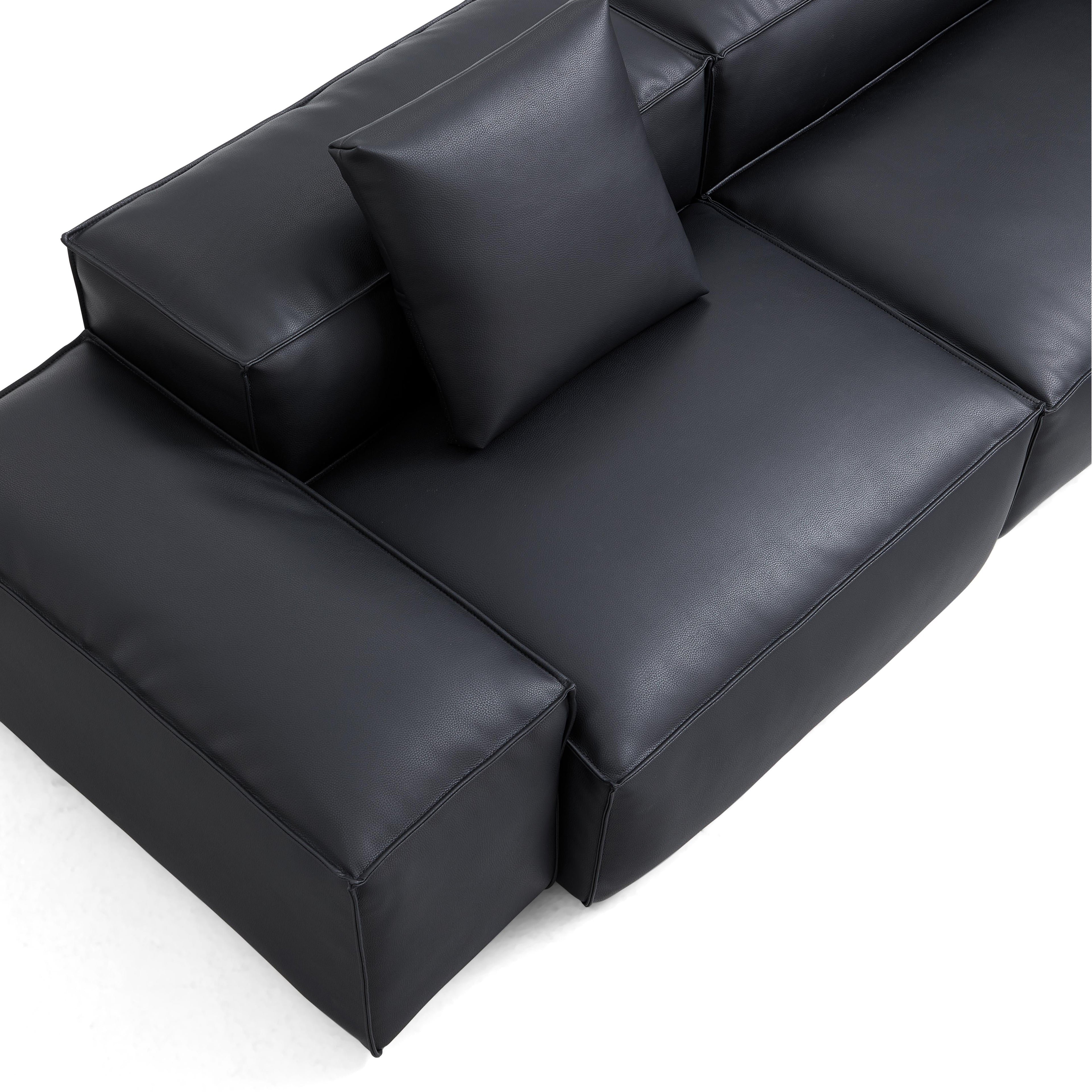 Canapé d'angle modulaire en U en cuir véritable noir Cube