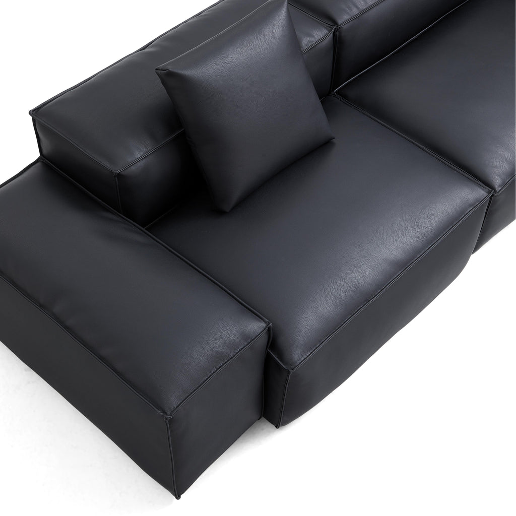 Canapé d'angle modulaire Cube en cuir véritable beige